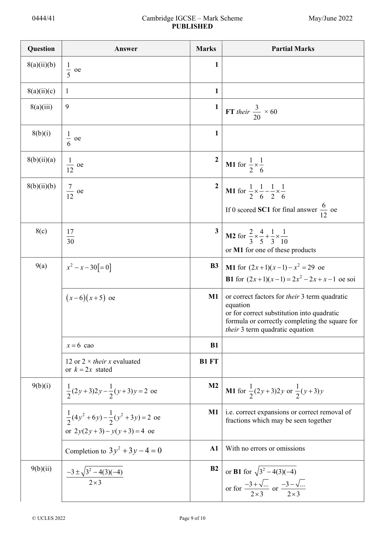 Mark scheme, page 9 of 10