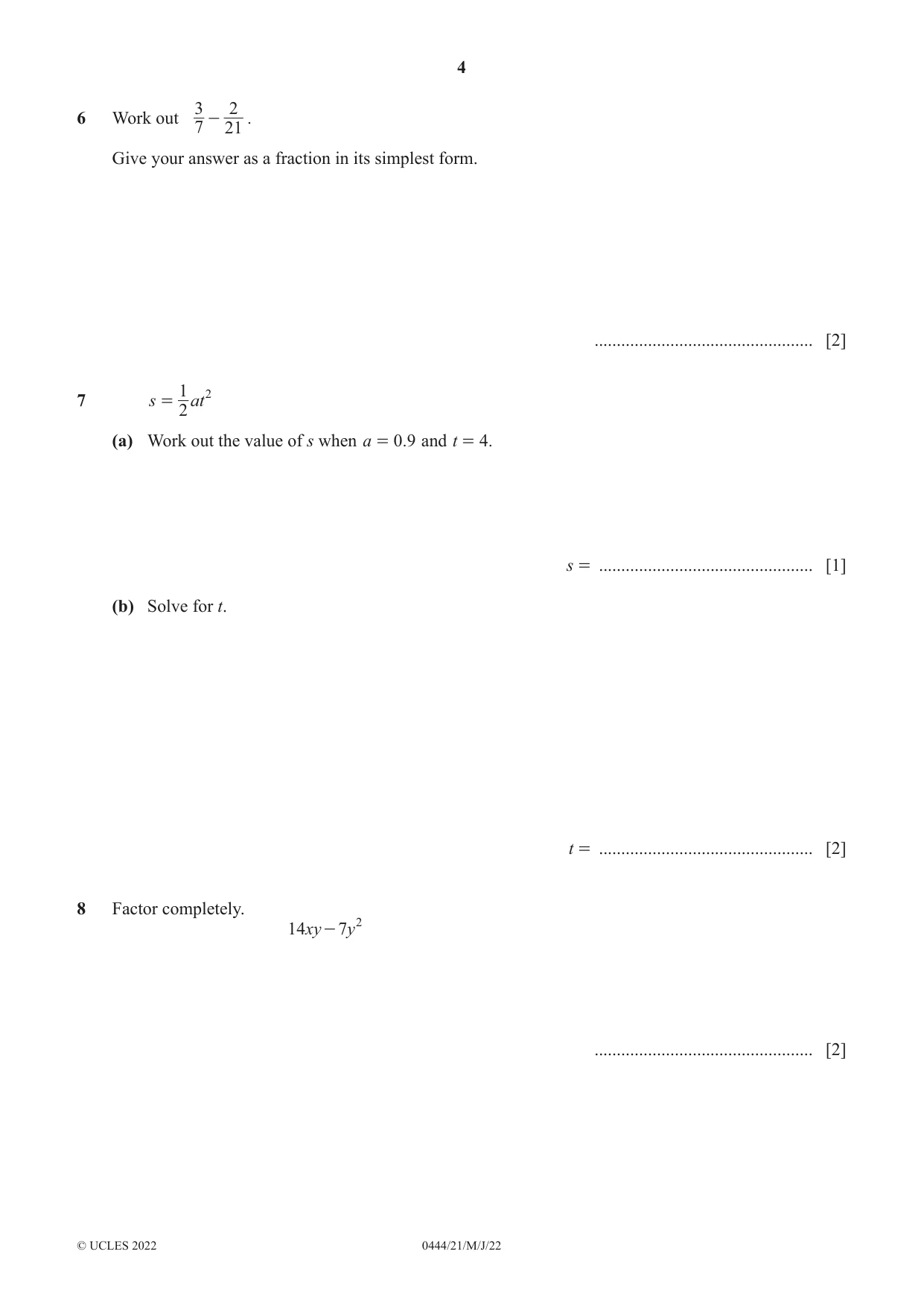 Cambridge IGCSE Mathematics (US) 0444 2022 May/June Paper 2 · Variant 1 question paper, page 4 of 12