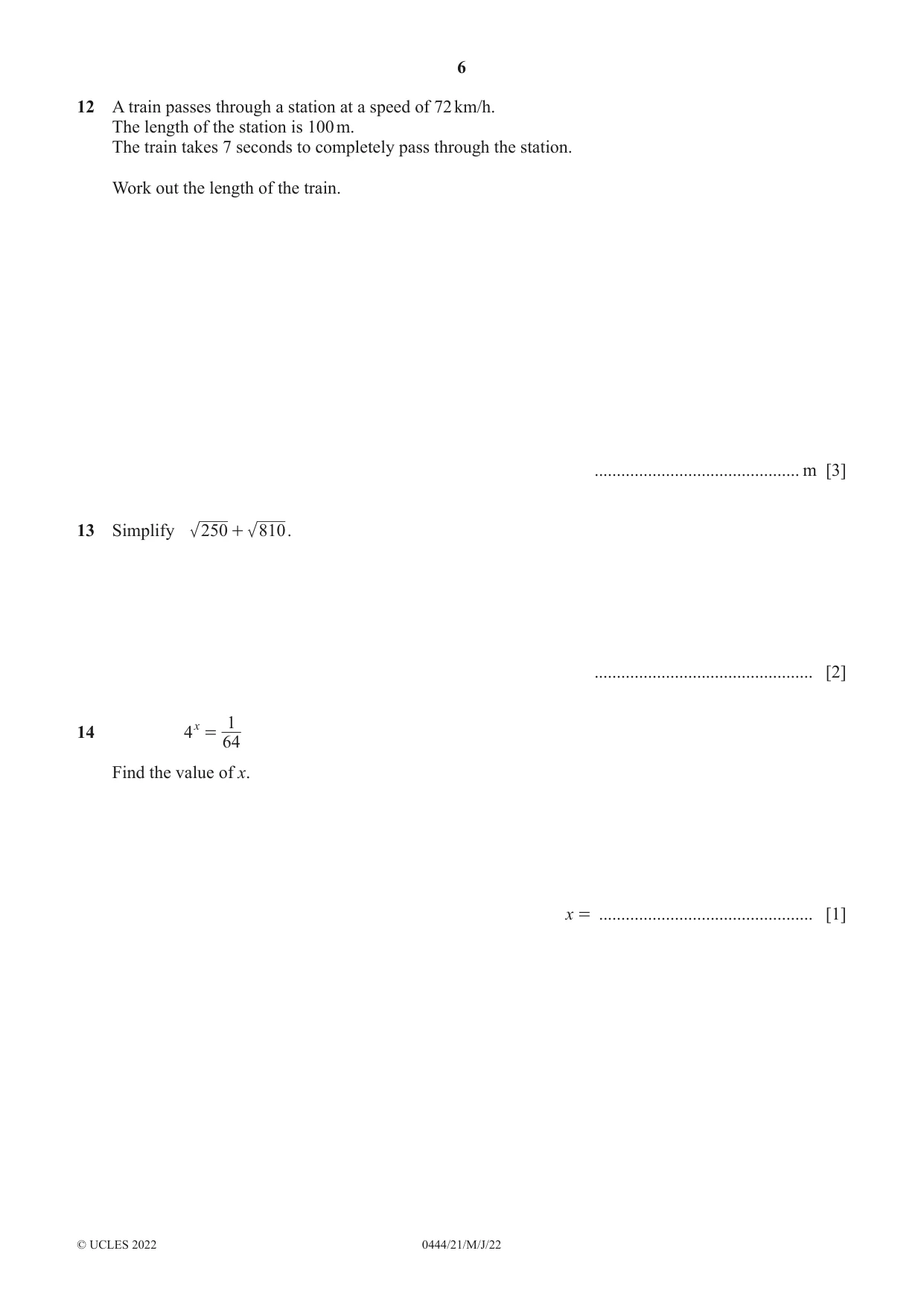 Cambridge IGCSE Mathematics (US) 0444 2022 May/June Paper 2 · Variant 1 question paper, page 6 of 12