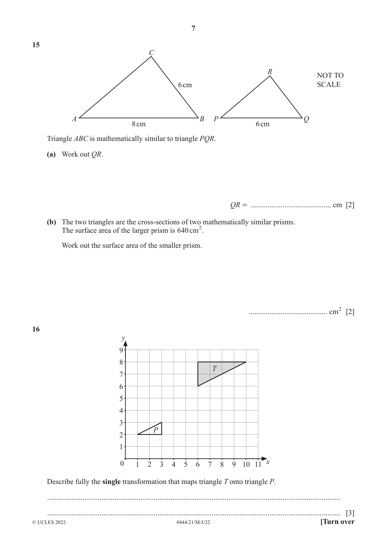 Cambridge IGCSE Mathematics (US) 0444 2022 May/June Paper 2 · Variant 1 question paper, page 7 of 12
