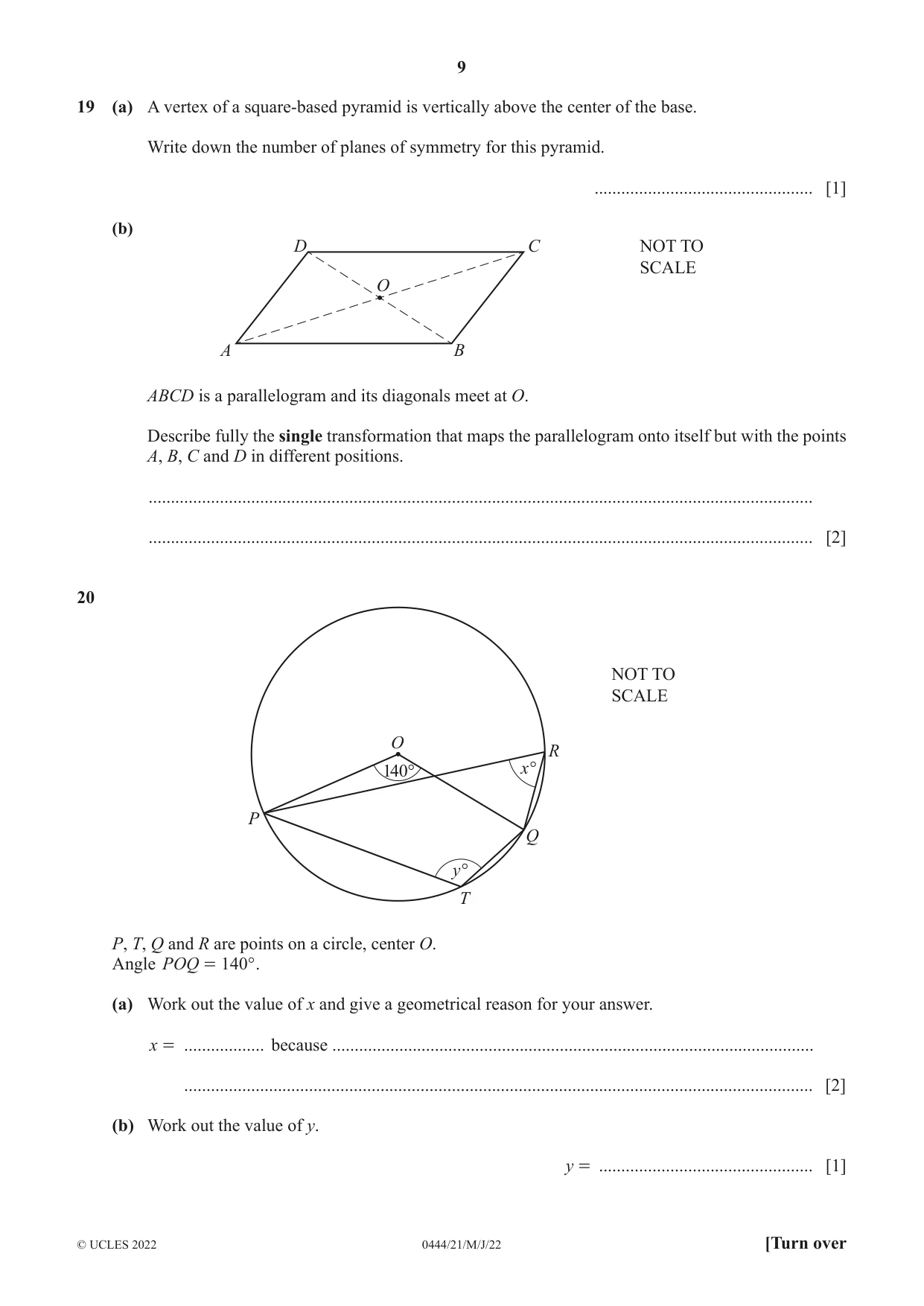 Cambridge IGCSE Mathematics (US) 0444 2022 May/June Paper 2 · Variant 1 question paper, page 9 of 12