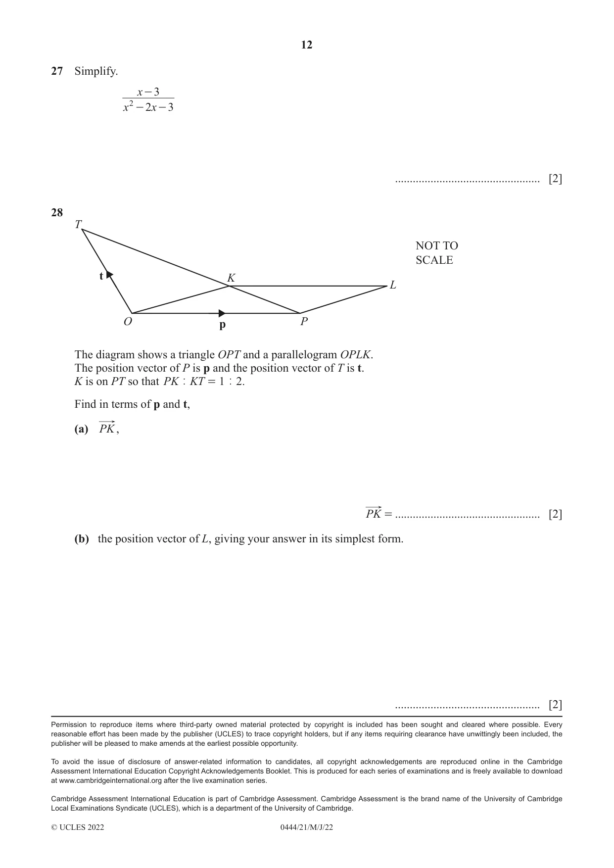 Cambridge IGCSE Mathematics (US) 0444 2022 May/June Paper 2 · Variant 1 question paper, page 12 of 12