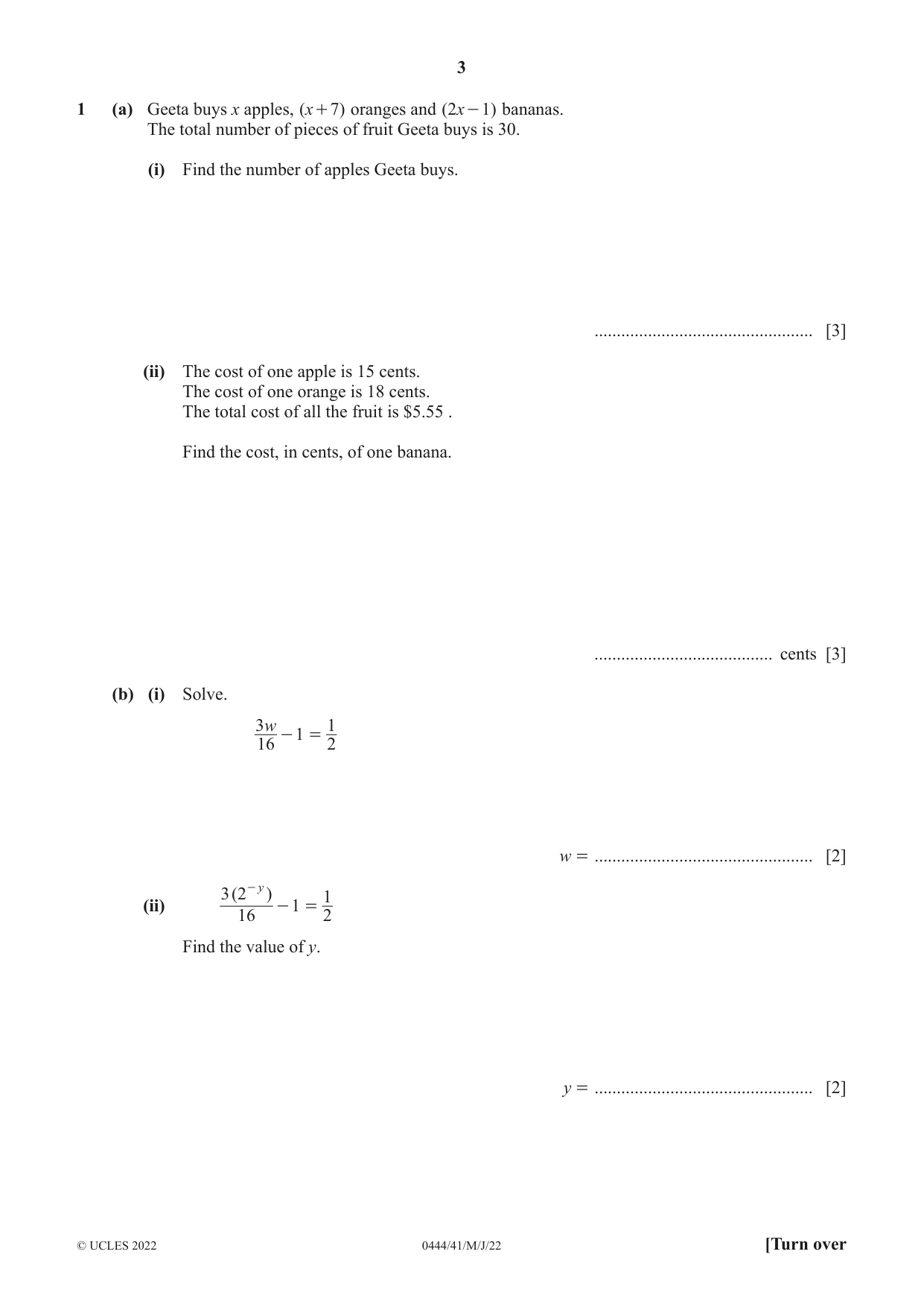 Cambridge IGCSE Mathematics (US) 0444 2022 May/June Paper 4 · Variant 1 question paper, page 3 of 20