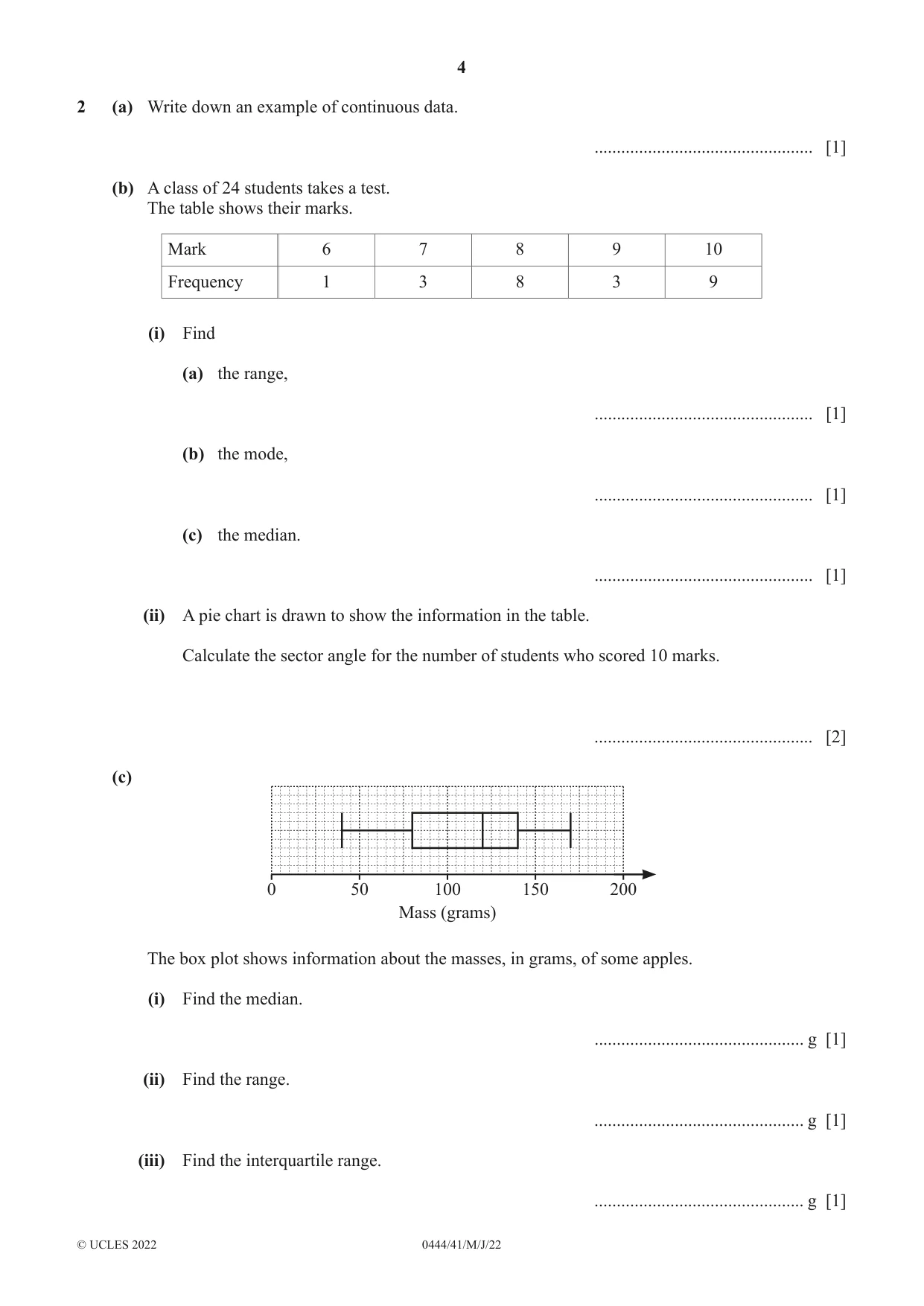 Cambridge IGCSE Mathematics (US) 0444 2022 May/June Paper 4 · Variant 1 question paper, page 4 of 20