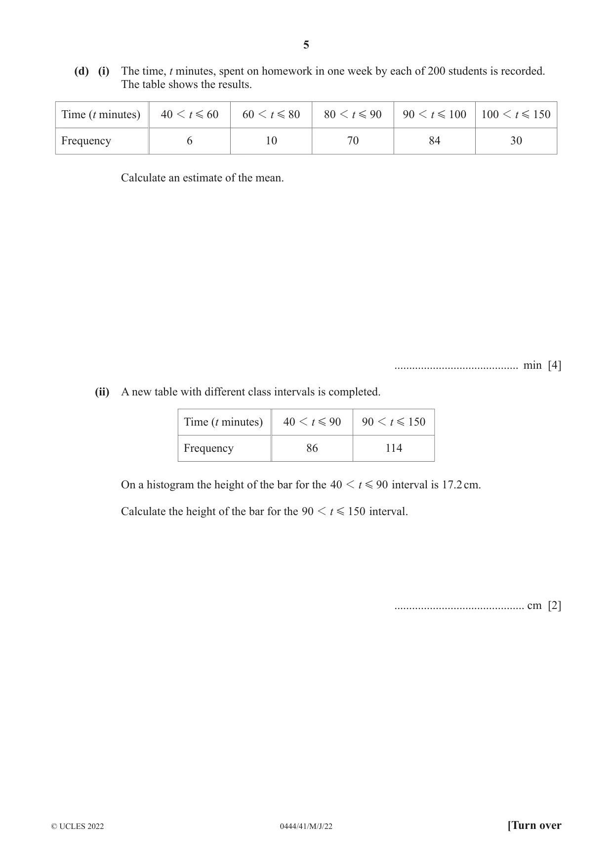 Cambridge IGCSE Mathematics (US) 0444 2022 May/June Paper 4 · Variant 1 question paper, page 5 of 20