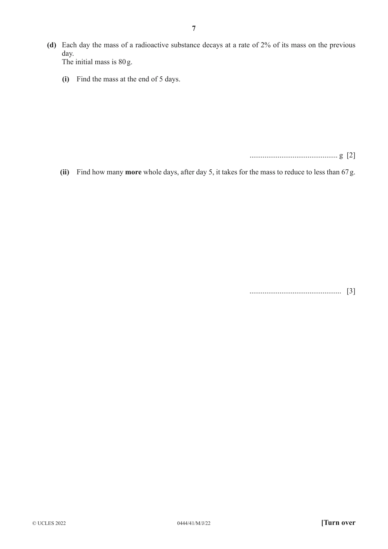 Cambridge IGCSE Mathematics (US) 0444 2022 May/June Paper 4 · Variant 1 question paper, page 7 of 20
