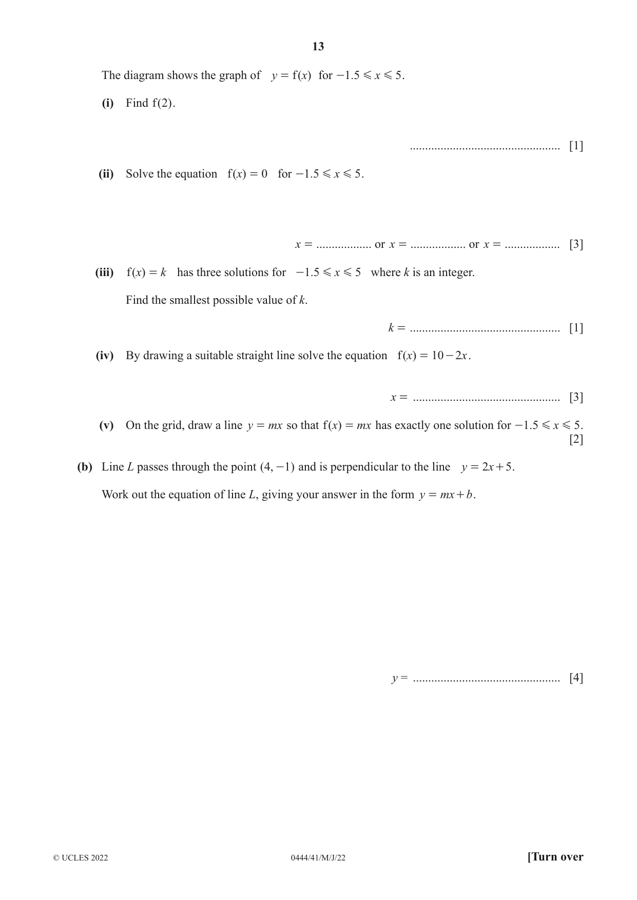 Cambridge IGCSE Mathematics (US) 0444 2022 May/June Paper 4 · Variant 1 question paper, page 13 of 20