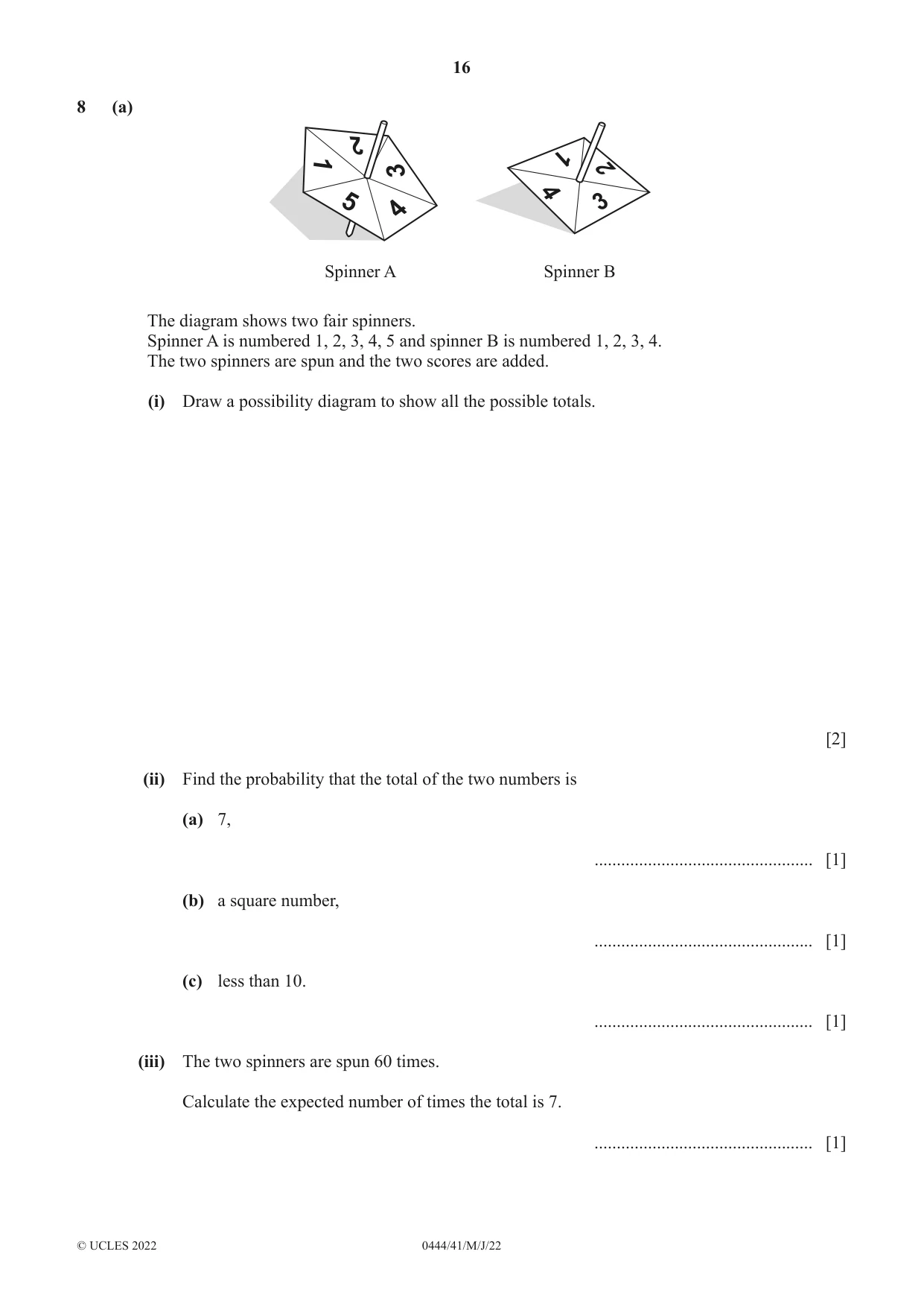 Cambridge IGCSE Mathematics (US) 0444 2022 May/June Paper 4 · Variant 1 question paper, page 16 of 20