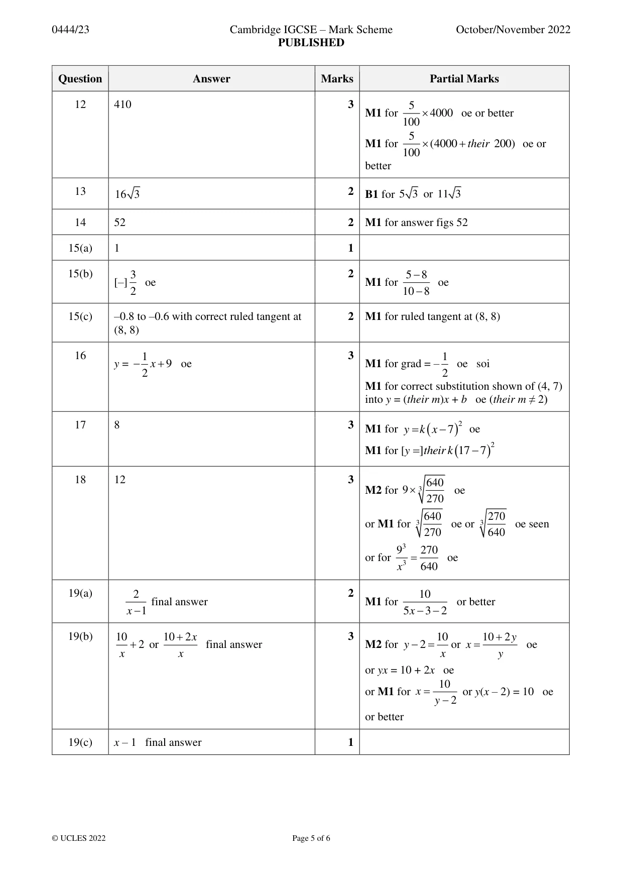 Mark scheme, page 5 of 6