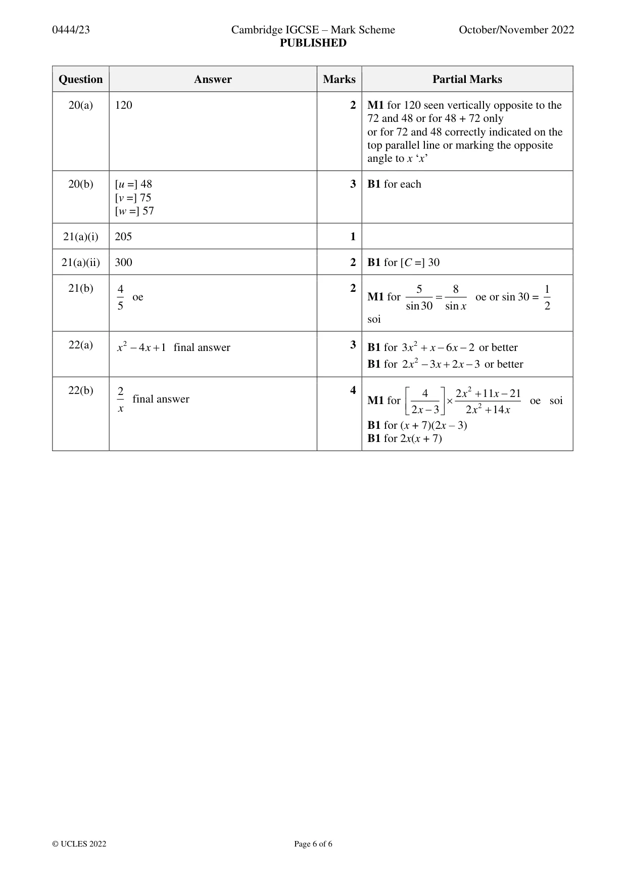 Mark scheme, page 6 of 6