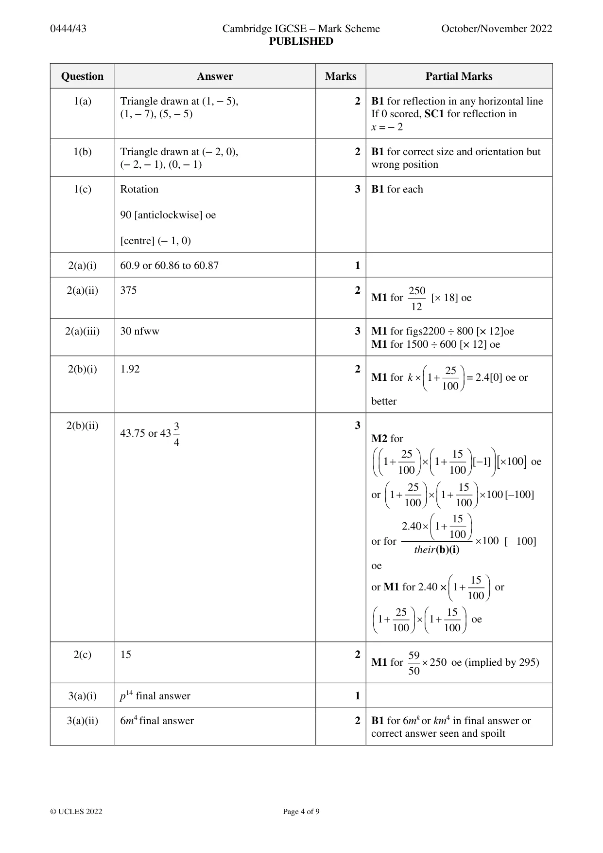 Mark scheme, page 4 of 9