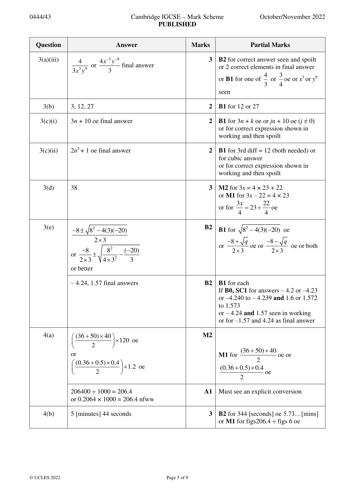 Mark scheme, page 5 of 9