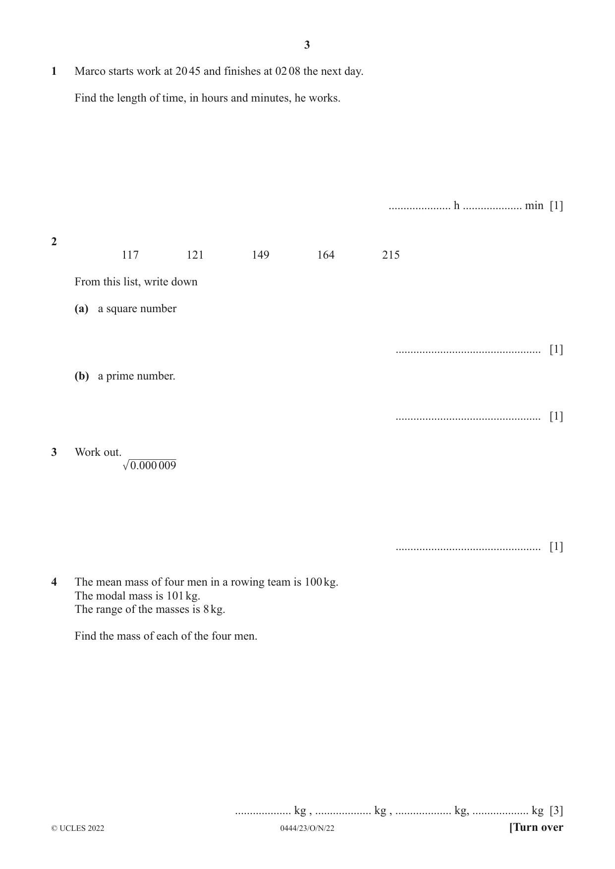 Cambridge IGCSE Mathematics (US) 0444 2022 Oct/Nov Paper 2 · Variant 3 question paper, page 3 of 12