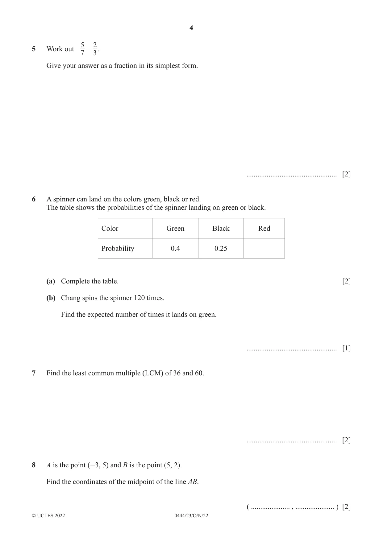 Cambridge IGCSE Mathematics (US) 0444 2022 Oct/Nov Paper 2 · Variant 3 question paper, page 4 of 12