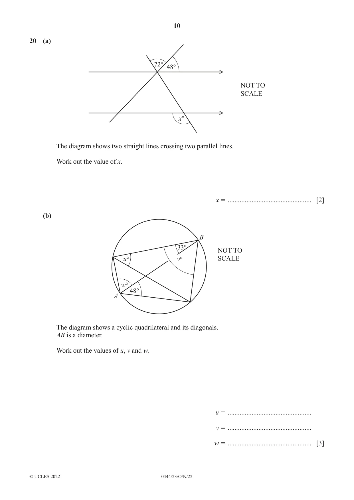 Cambridge IGCSE Mathematics (US) 0444 2022 Oct/Nov Paper 2 · Variant 3 question paper, page 10 of 12