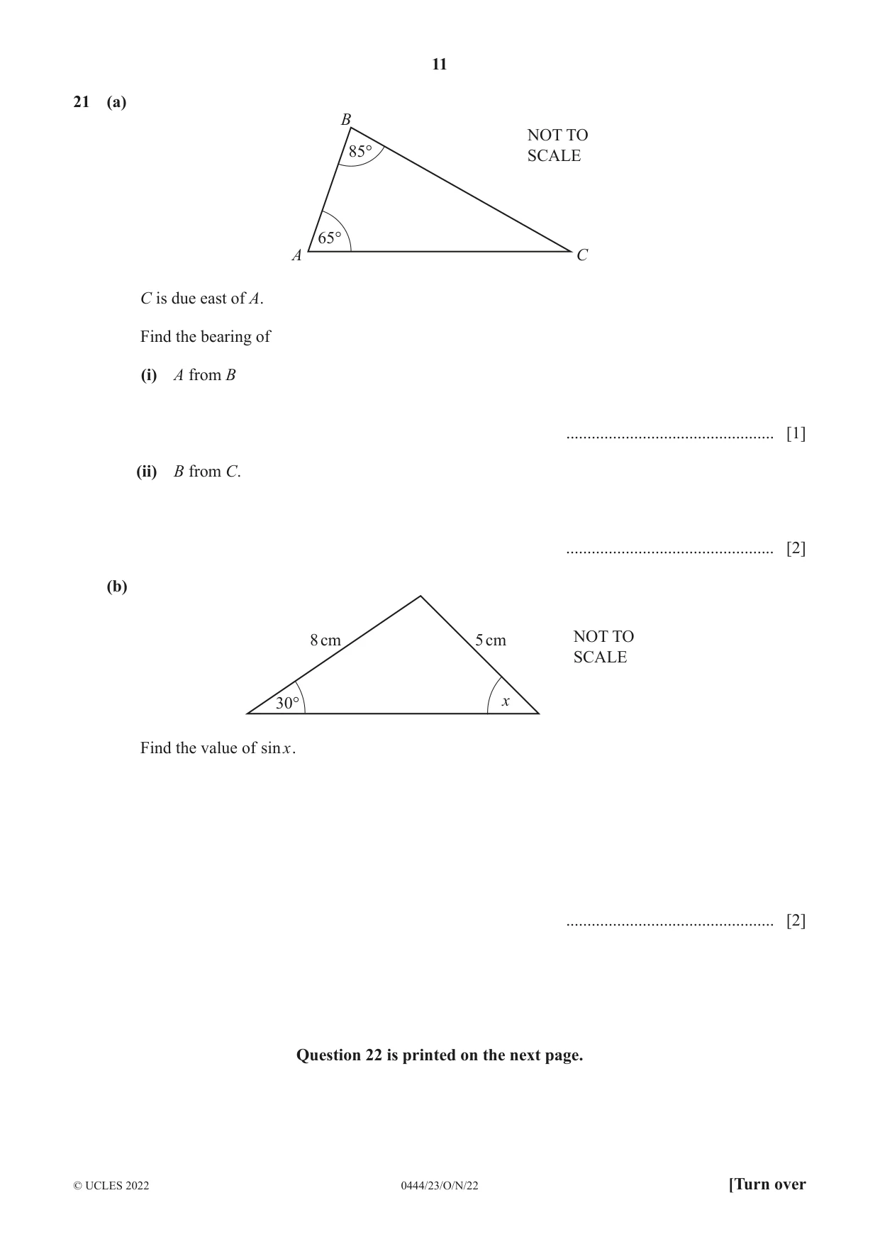 Cambridge IGCSE Mathematics (US) 0444 2022 Oct/Nov Paper 2 · Variant 3 question paper, page 11 of 12