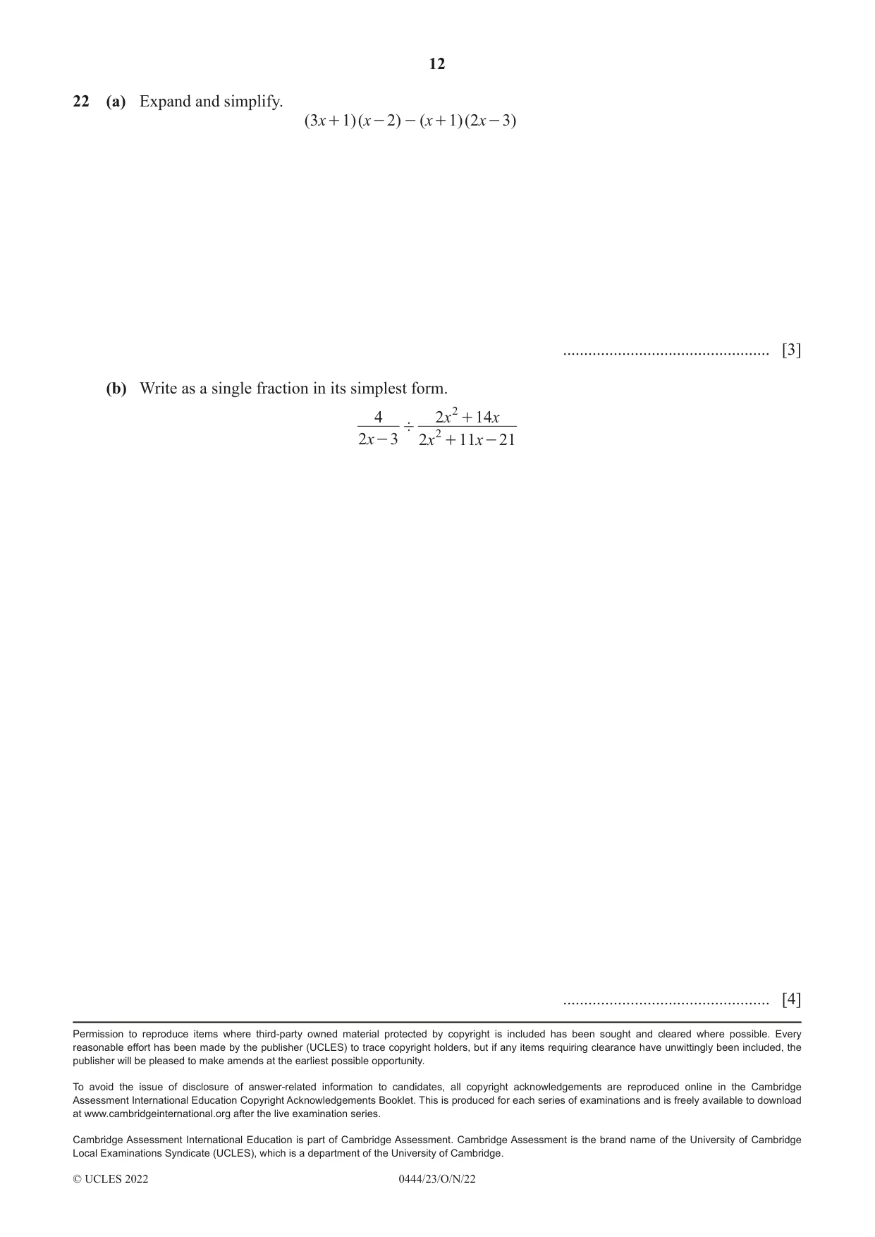 Cambridge IGCSE Mathematics (US) 0444 2022 Oct/Nov Paper 2 · Variant 3 question paper, page 12 of 12