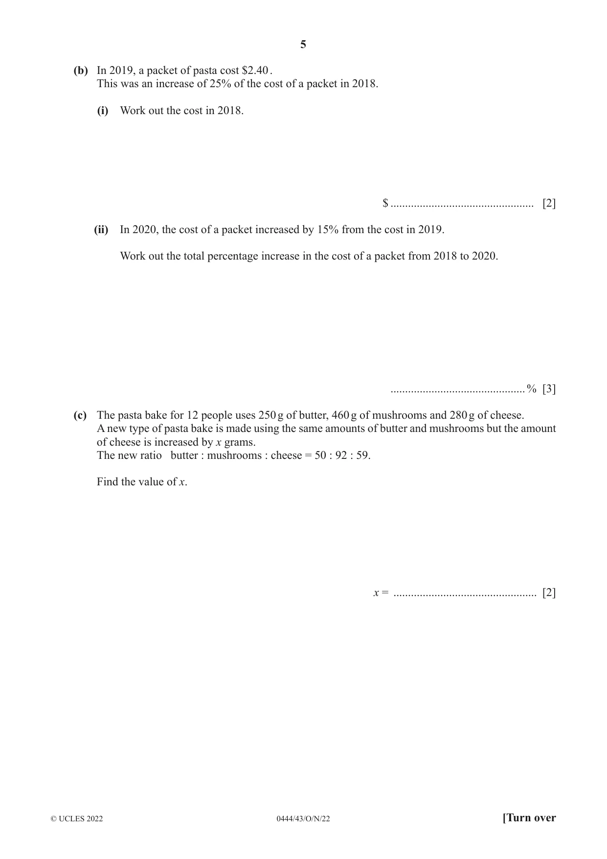 Cambridge IGCSE Mathematics (US) 0444 2022 Oct/Nov Paper 4 · Variant 3 question paper, page 5 of 20