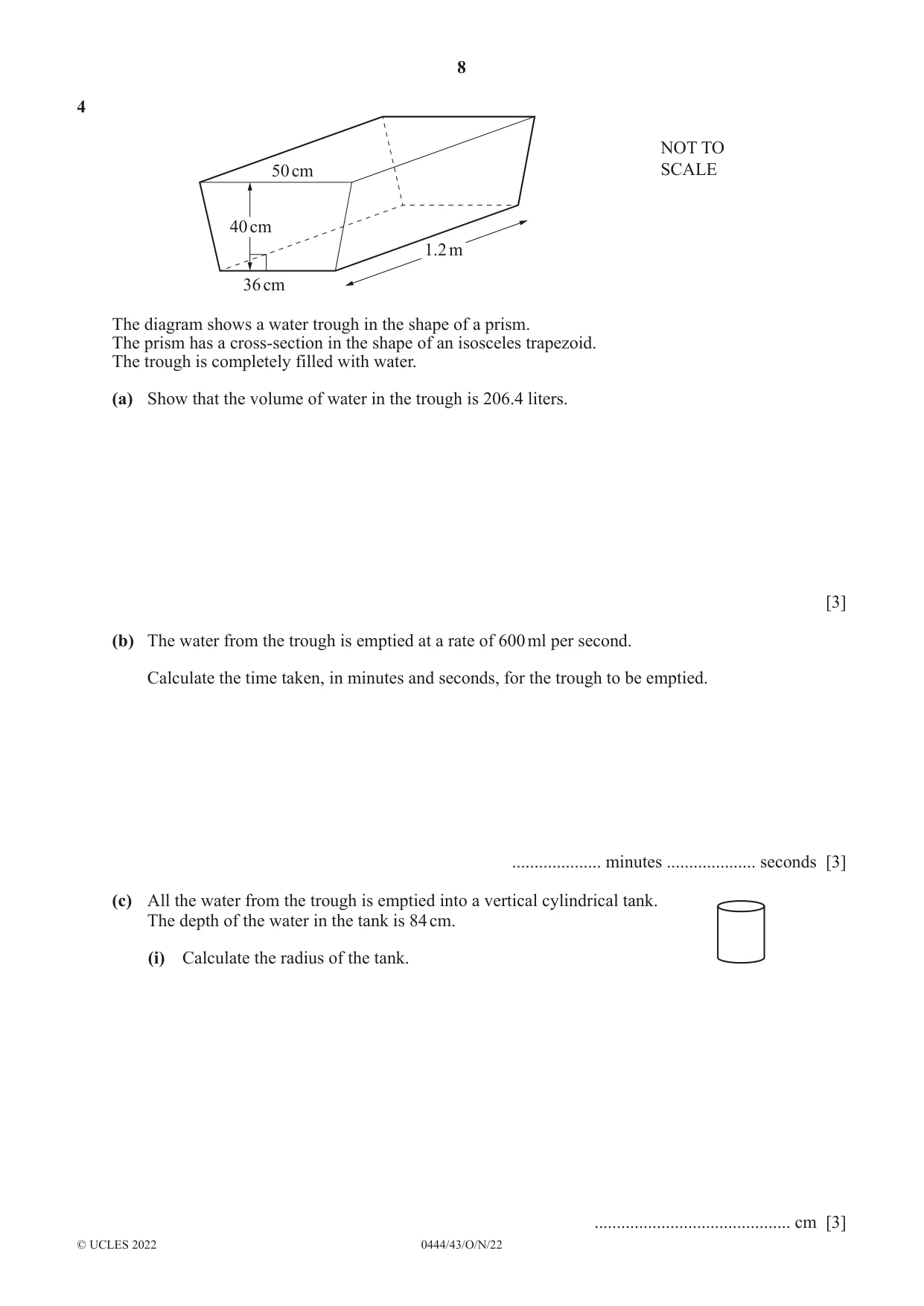 Cambridge IGCSE Mathematics (US) 0444 2022 Oct/Nov Paper 4 · Variant 3 question paper, page 8 of 20