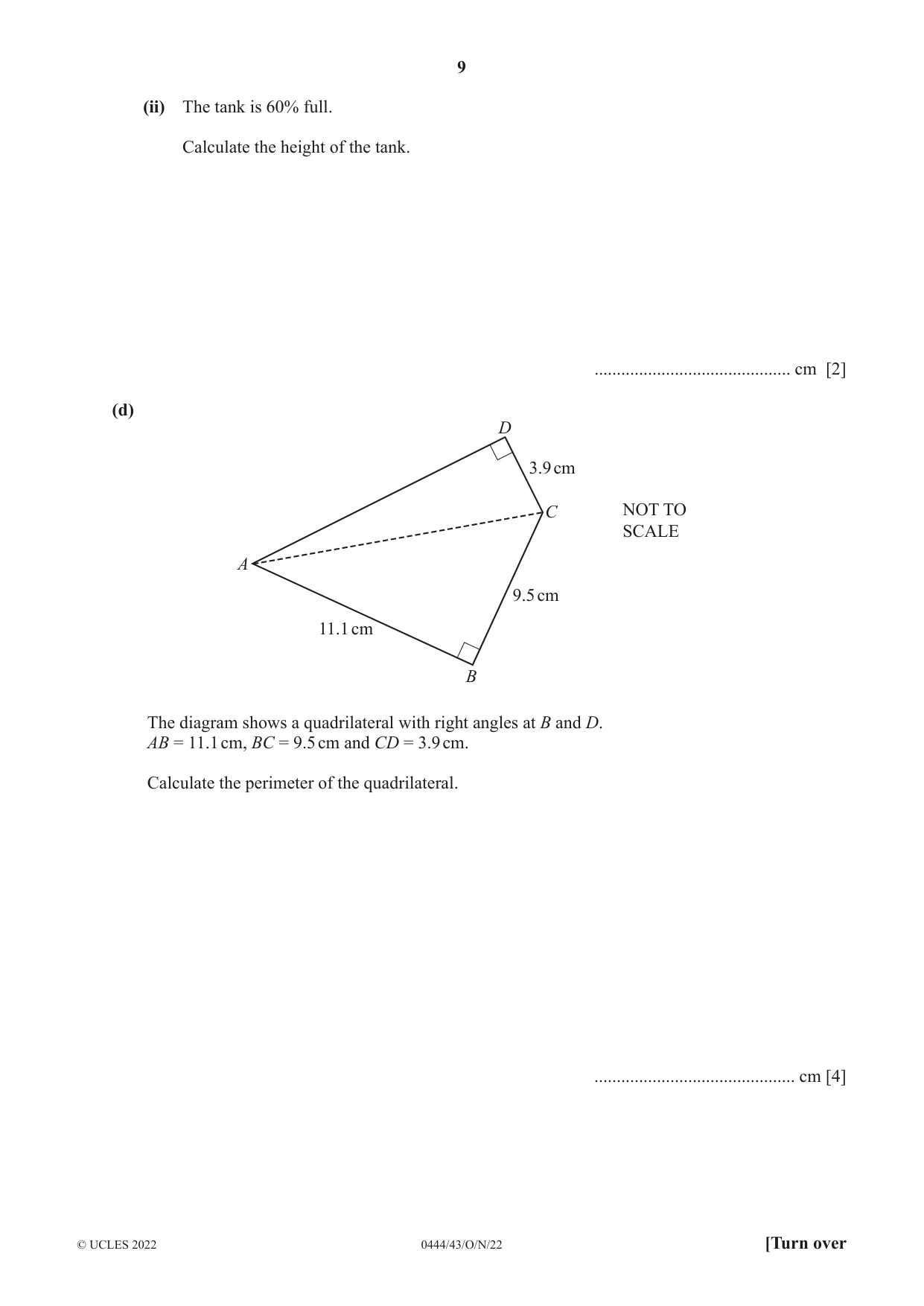 Cambridge IGCSE Mathematics (US) 0444 2022 Oct/Nov Paper 4 · Variant 3 question paper, page 9 of 20