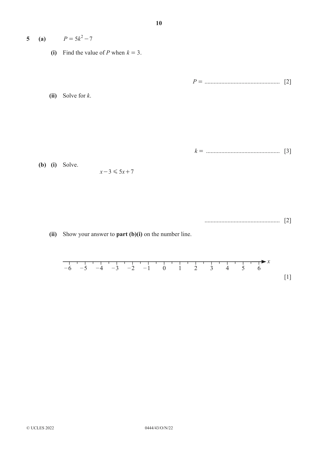 Cambridge IGCSE Mathematics (US) 0444 2022 Oct/Nov Paper 4 · Variant 3 question paper, page 10 of 20