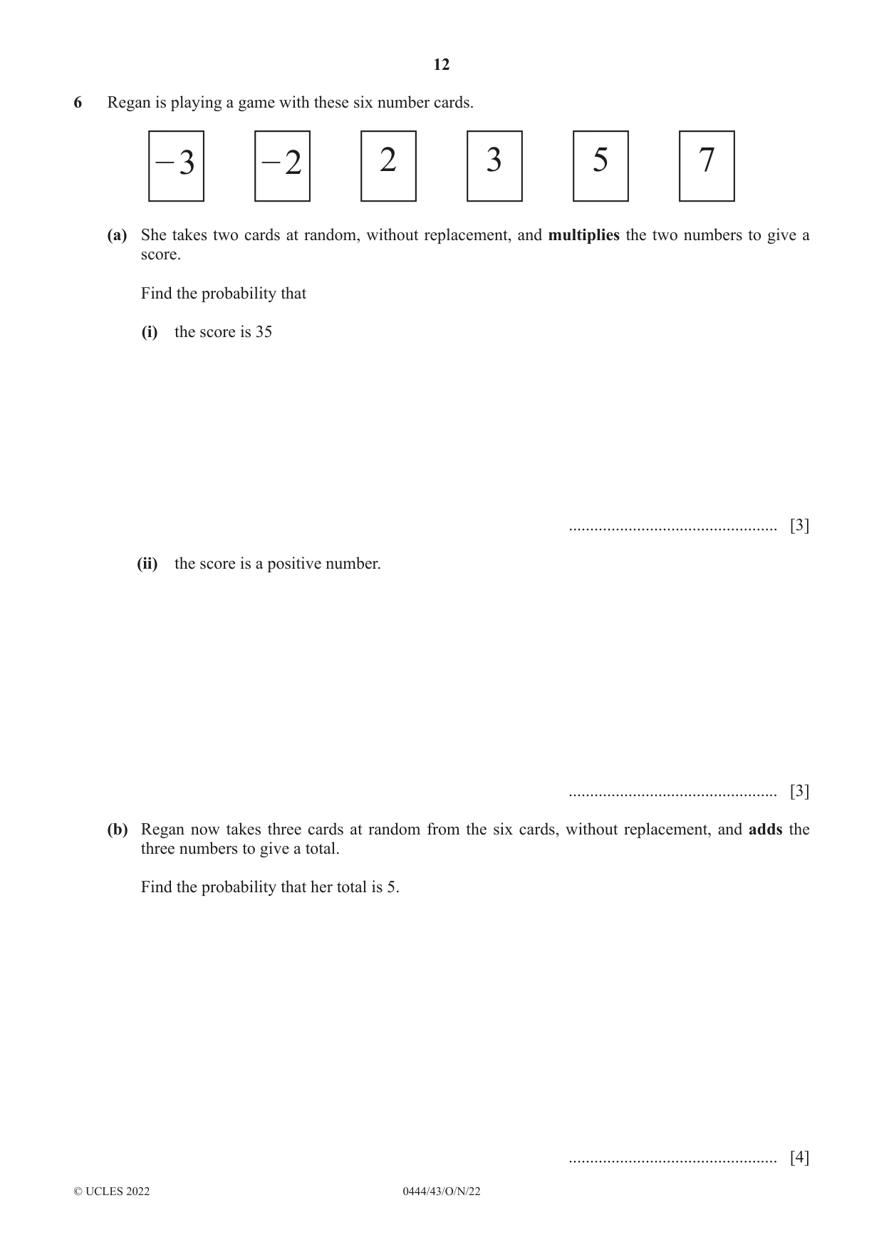 Cambridge IGCSE Mathematics (US) 0444 2022 Oct/Nov Paper 4 · Variant 3 question paper, page 12 of 20
