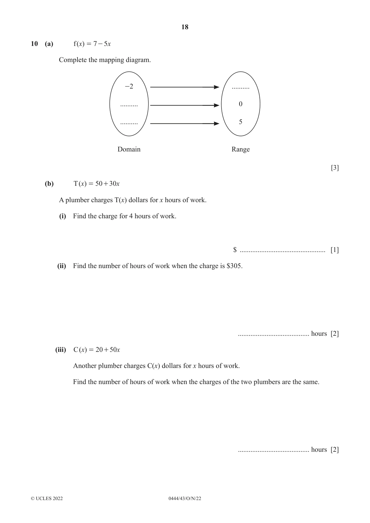 Cambridge IGCSE Mathematics (US) 0444 2022 Oct/Nov Paper 4 · Variant 3 question paper, page 18 of 20