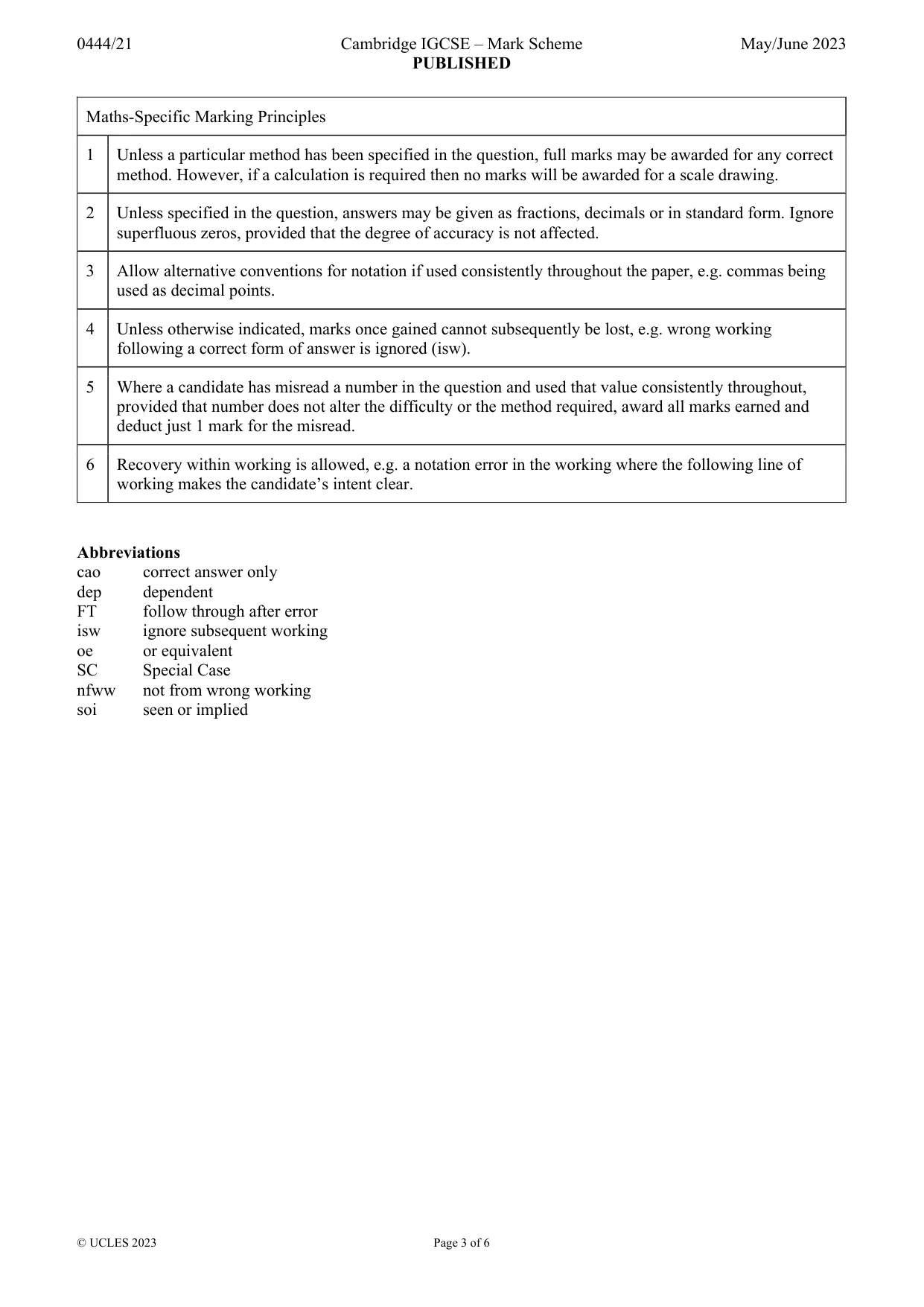 Mark scheme, page 3 of 6