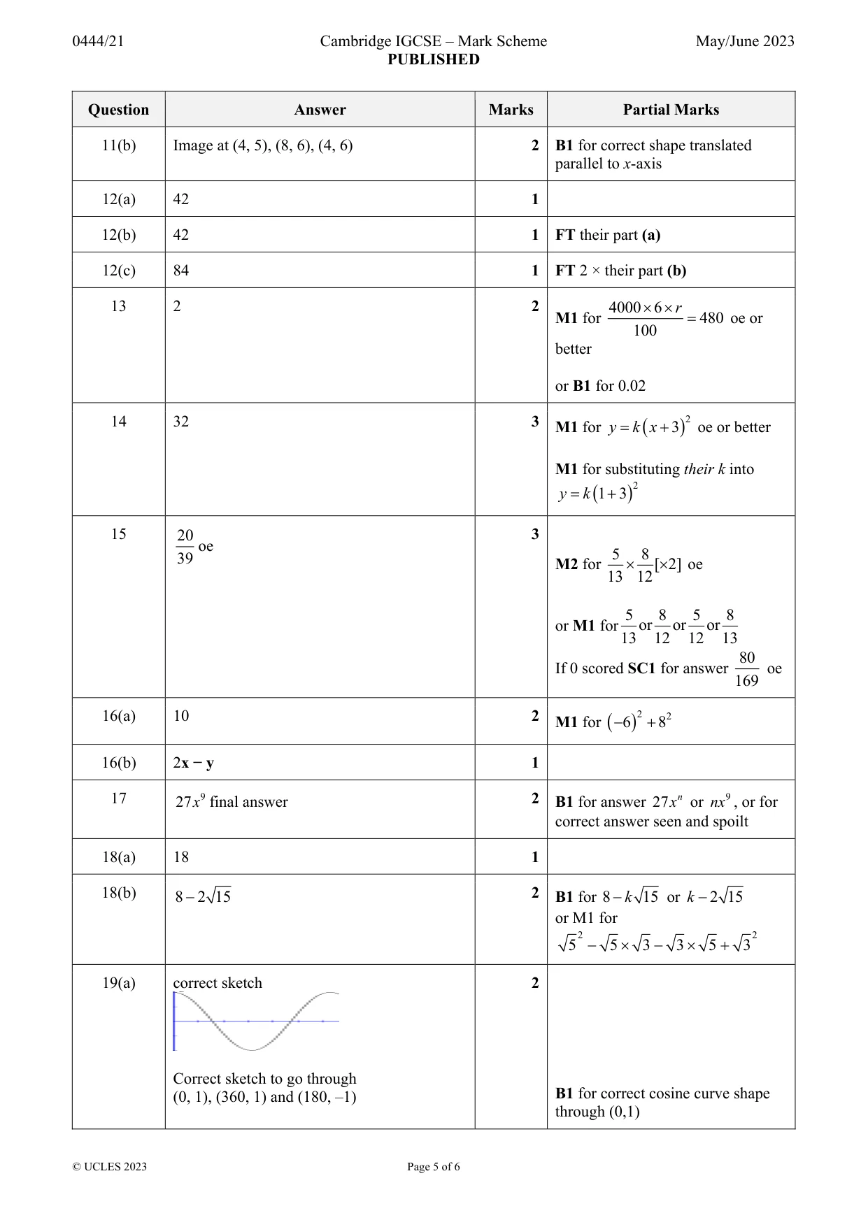 Mark scheme, page 5 of 6