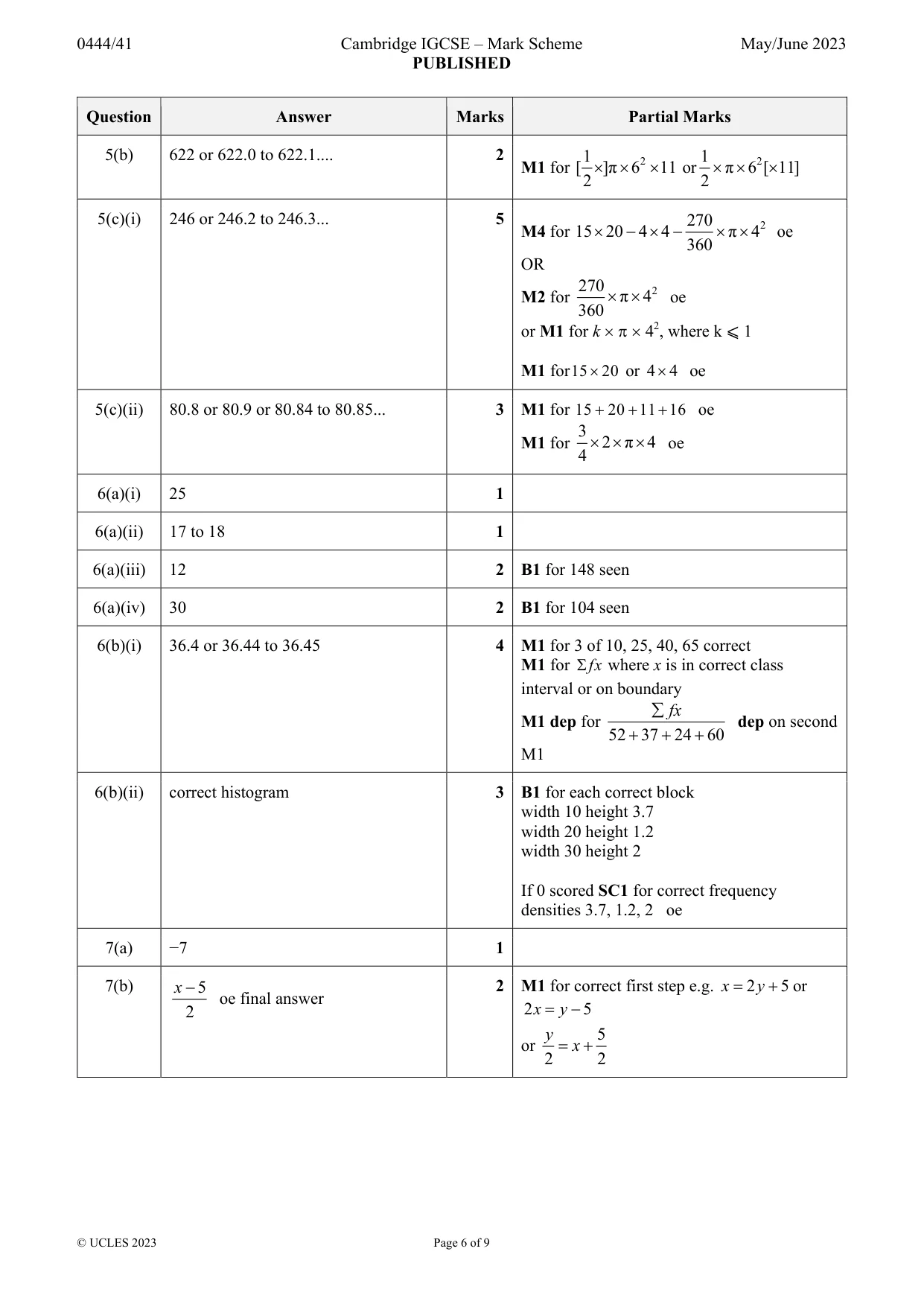 Mark scheme, page 6 of 9
