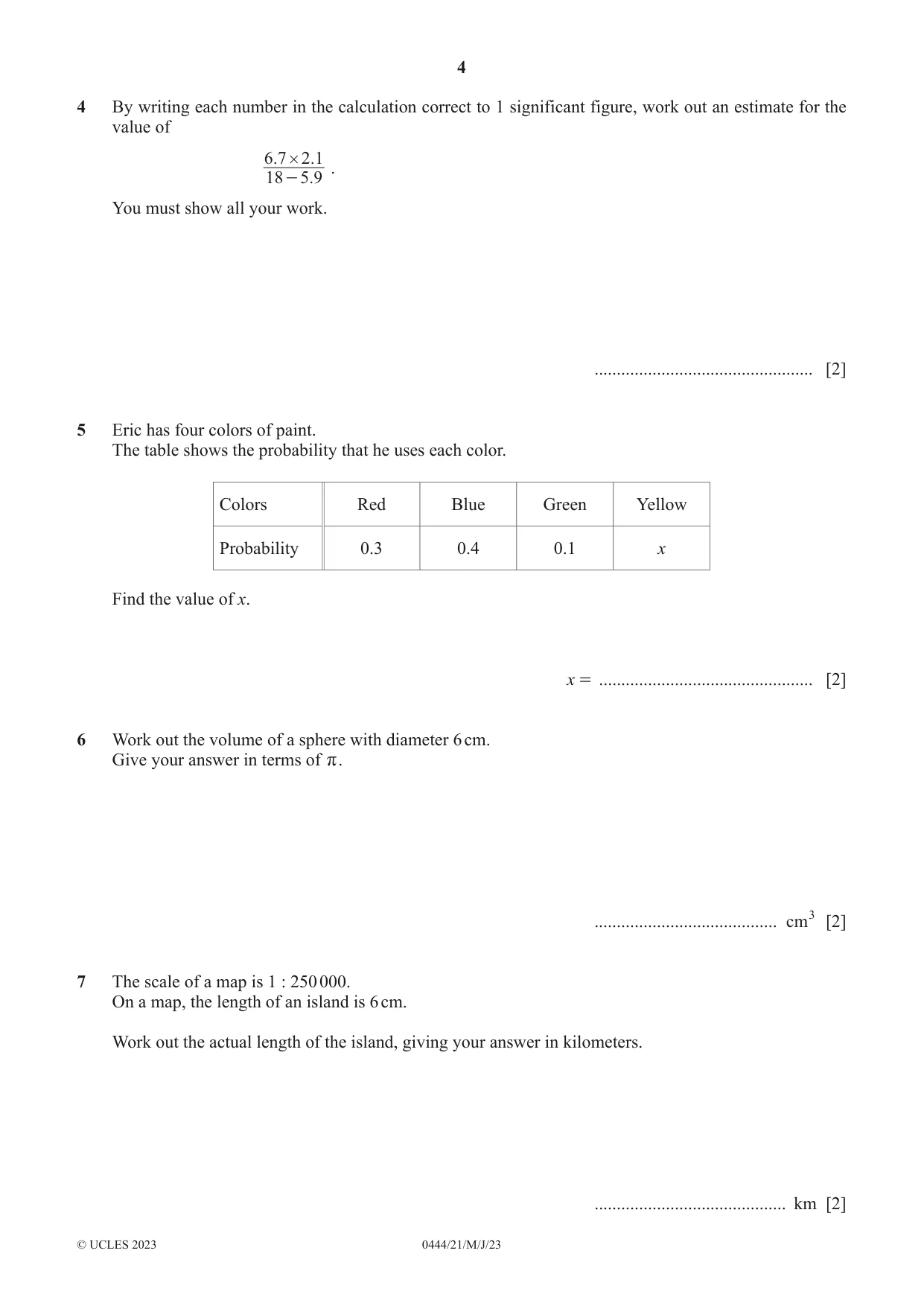 Cambridge IGCSE Mathematics (US) 0444 2023 May/June Paper 2 · Variant 1 question paper, page 4 of 12