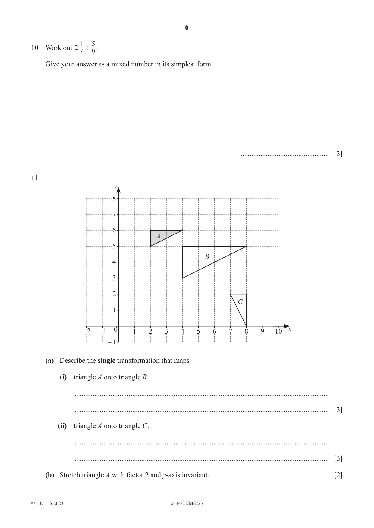Cambridge IGCSE Mathematics (US) 0444 2023 May/June Paper 2 · Variant 1 question paper, page 6 of 12