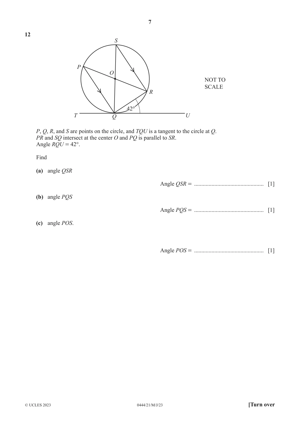 Cambridge IGCSE Mathematics (US) 0444 2023 May/June Paper 2 · Variant 1 question paper, page 7 of 12