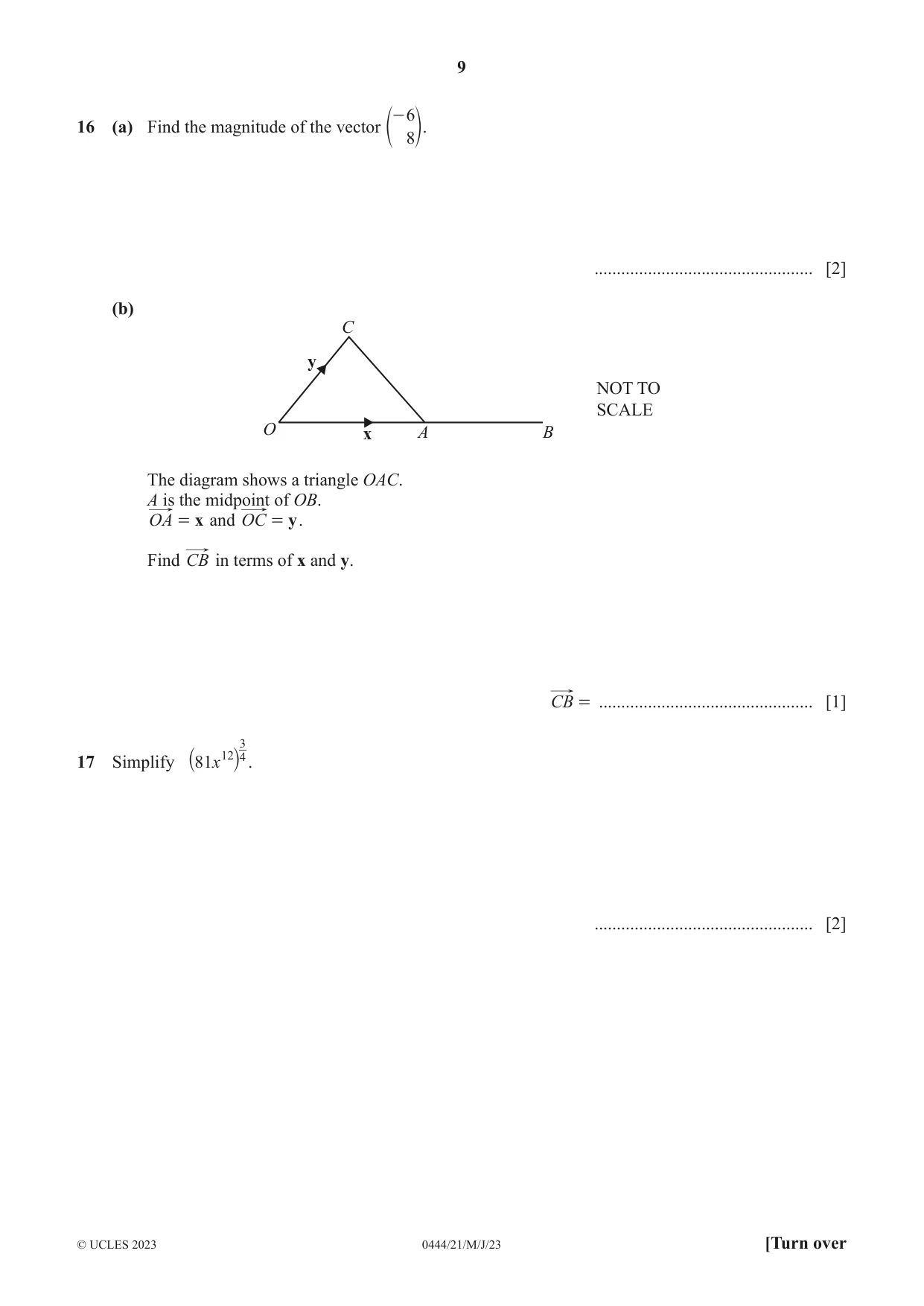 Cambridge IGCSE Mathematics (US) 0444 2023 May/June Paper 2 · Variant 1 question paper, page 9 of 12