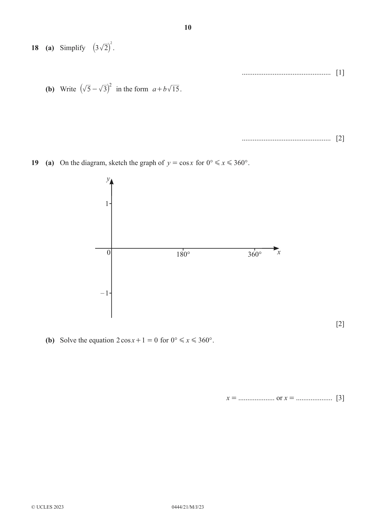 Cambridge IGCSE Mathematics (US) 0444 2023 May/June Paper 2 · Variant 1 question paper, page 10 of 12