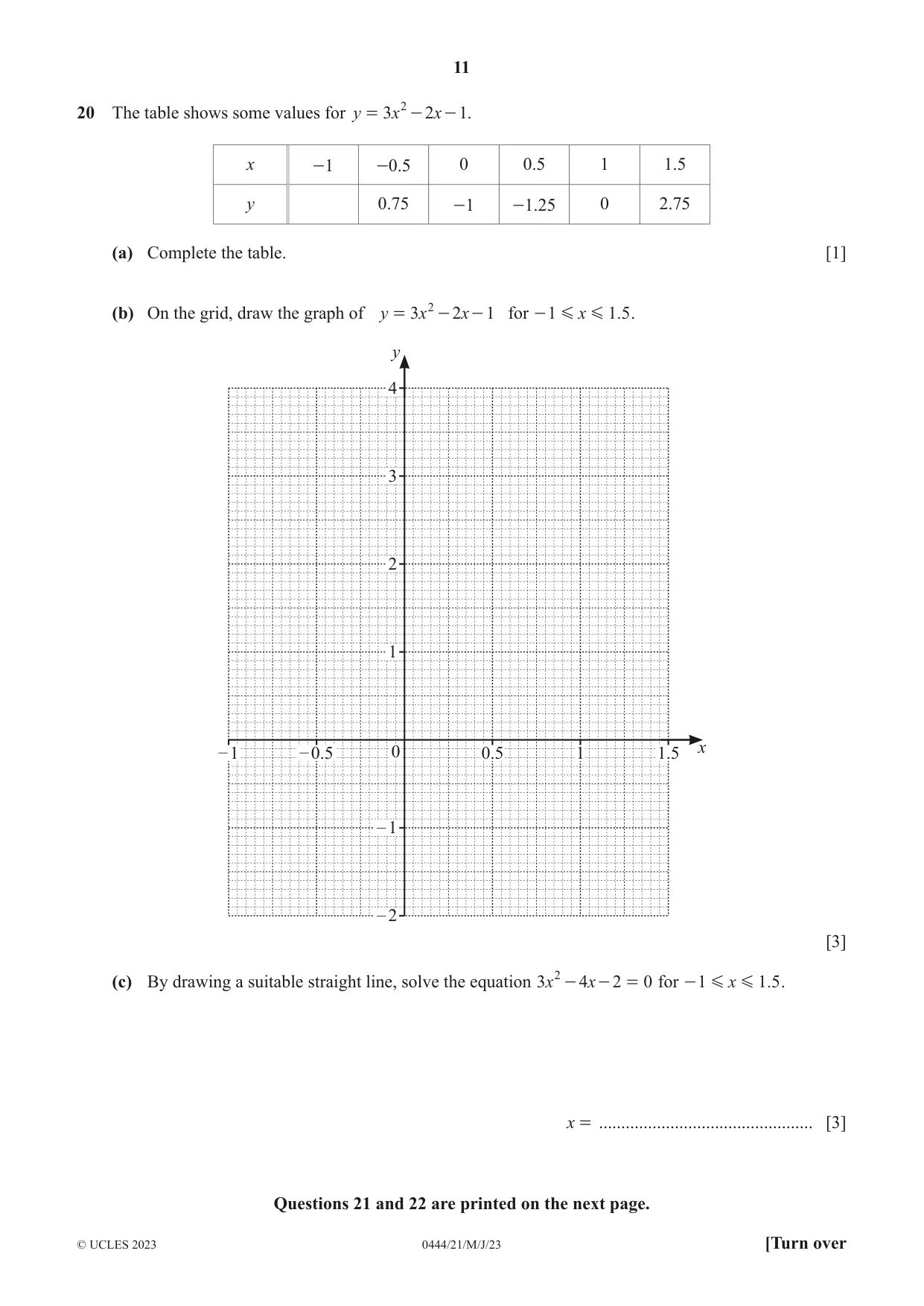Cambridge IGCSE Mathematics (US) 0444 2023 May/June Paper 2 · Variant 1 question paper, page 11 of 12