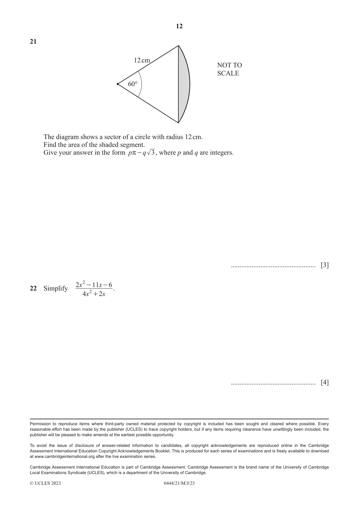 Cambridge IGCSE Mathematics (US) 0444 2023 May/June Paper 2 · Variant 1 question paper, page 12 of 12