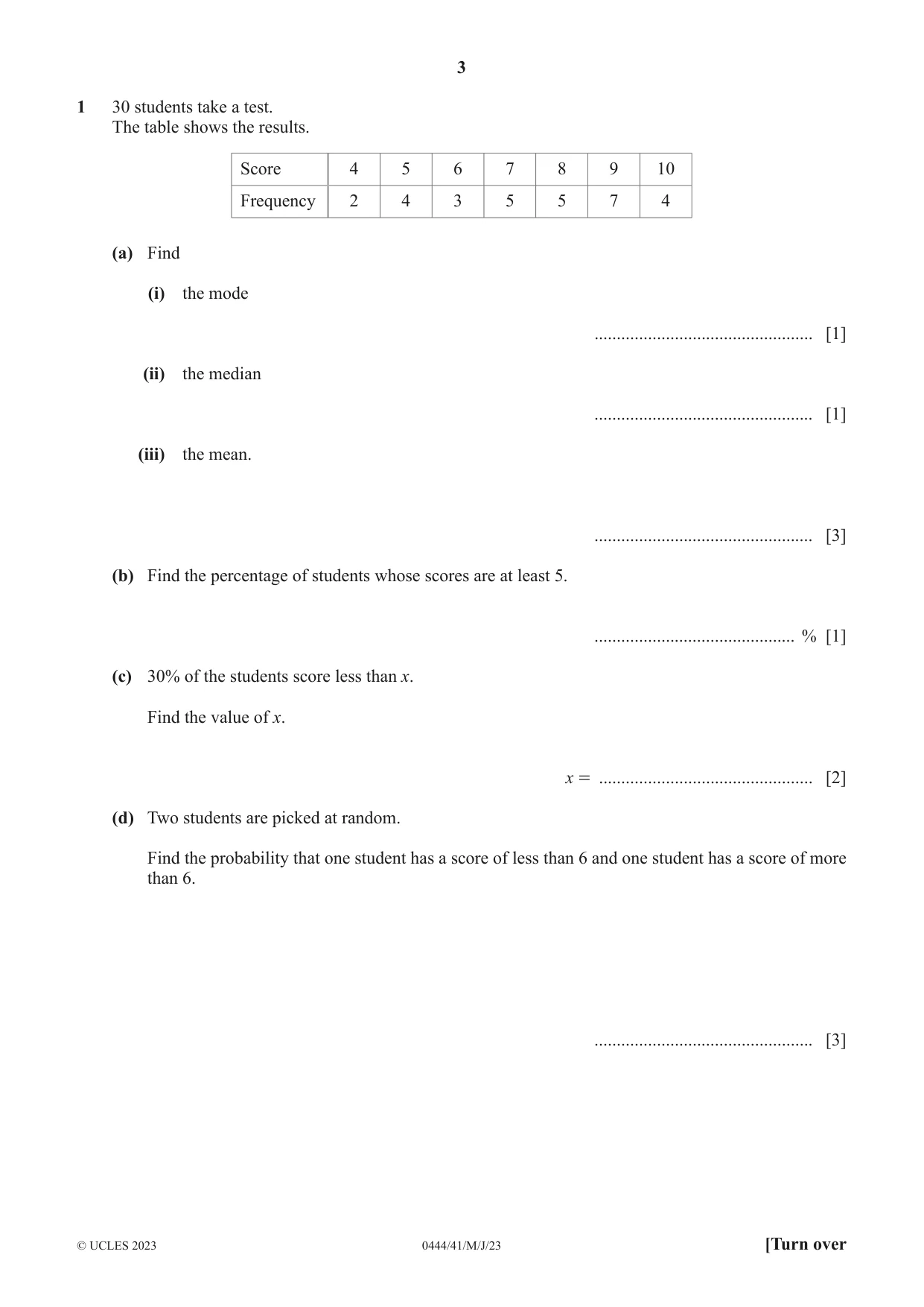 Cambridge IGCSE Mathematics (US) 0444 2023 May/June Paper 4 · Variant 1 question paper, page 3 of 20