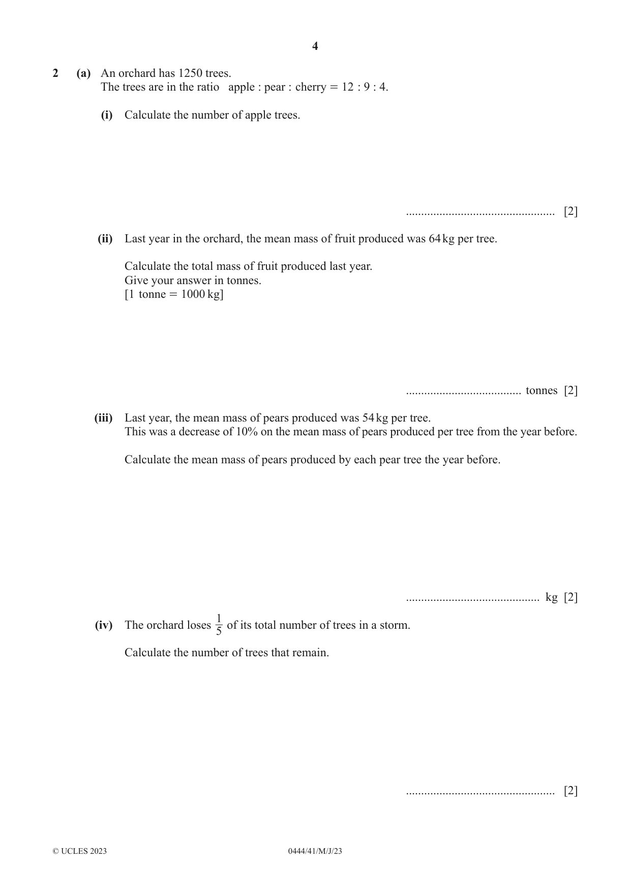 Cambridge IGCSE Mathematics (US) 0444 2023 May/June Paper 4 · Variant 1 question paper, page 4 of 20
