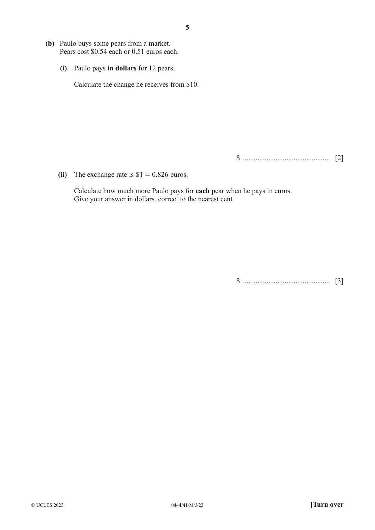 Cambridge IGCSE Mathematics (US) 0444 2023 May/June Paper 4 · Variant 1 question paper, page 5 of 20