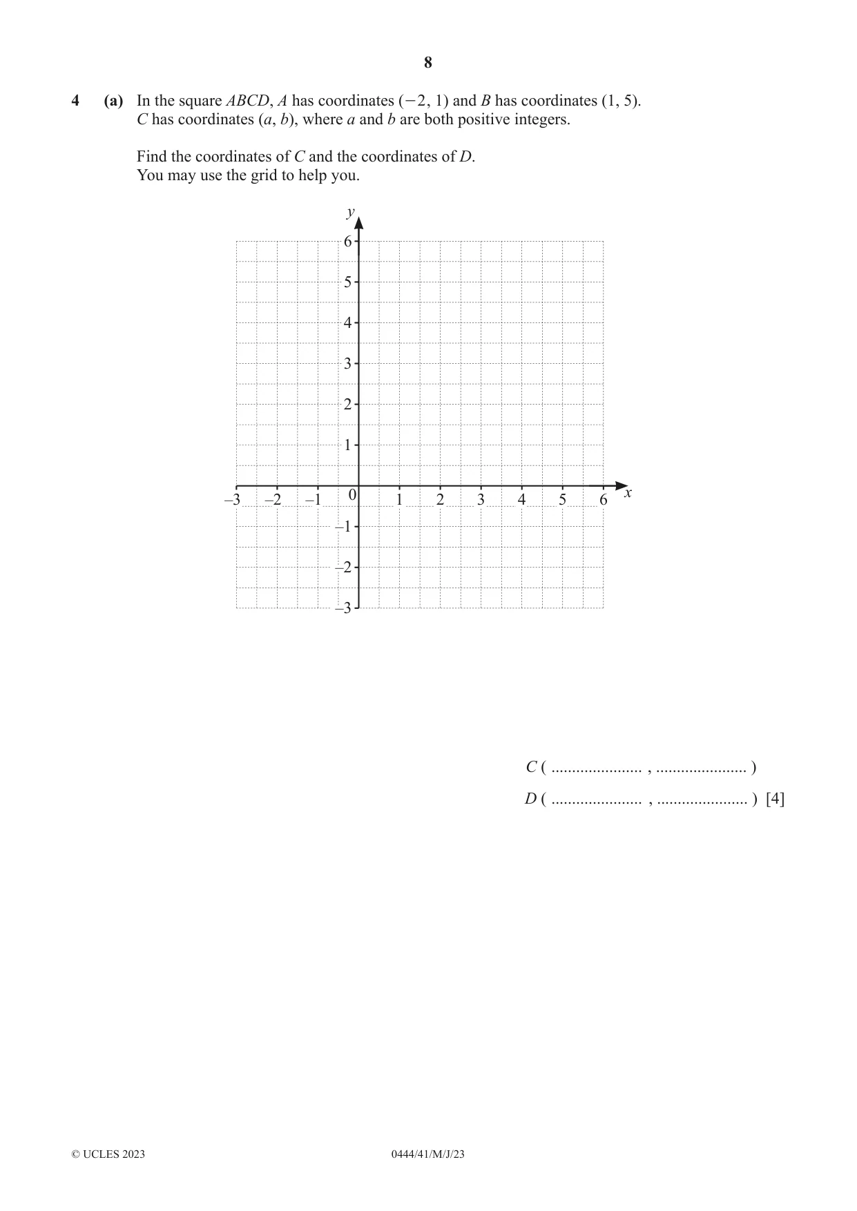 Cambridge IGCSE Mathematics (US) 0444 2023 May/June Paper 4 · Variant 1 question paper, page 8 of 20