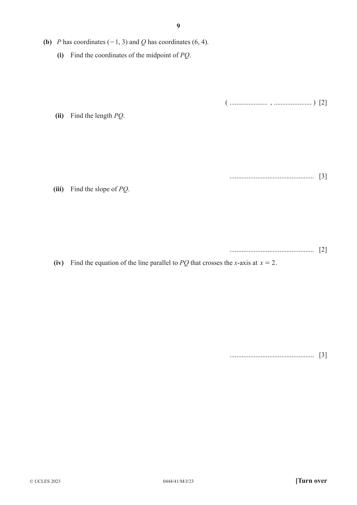 Cambridge IGCSE Mathematics (US) 0444 2023 May/June Paper 4 · Variant 1 question paper, page 9 of 20