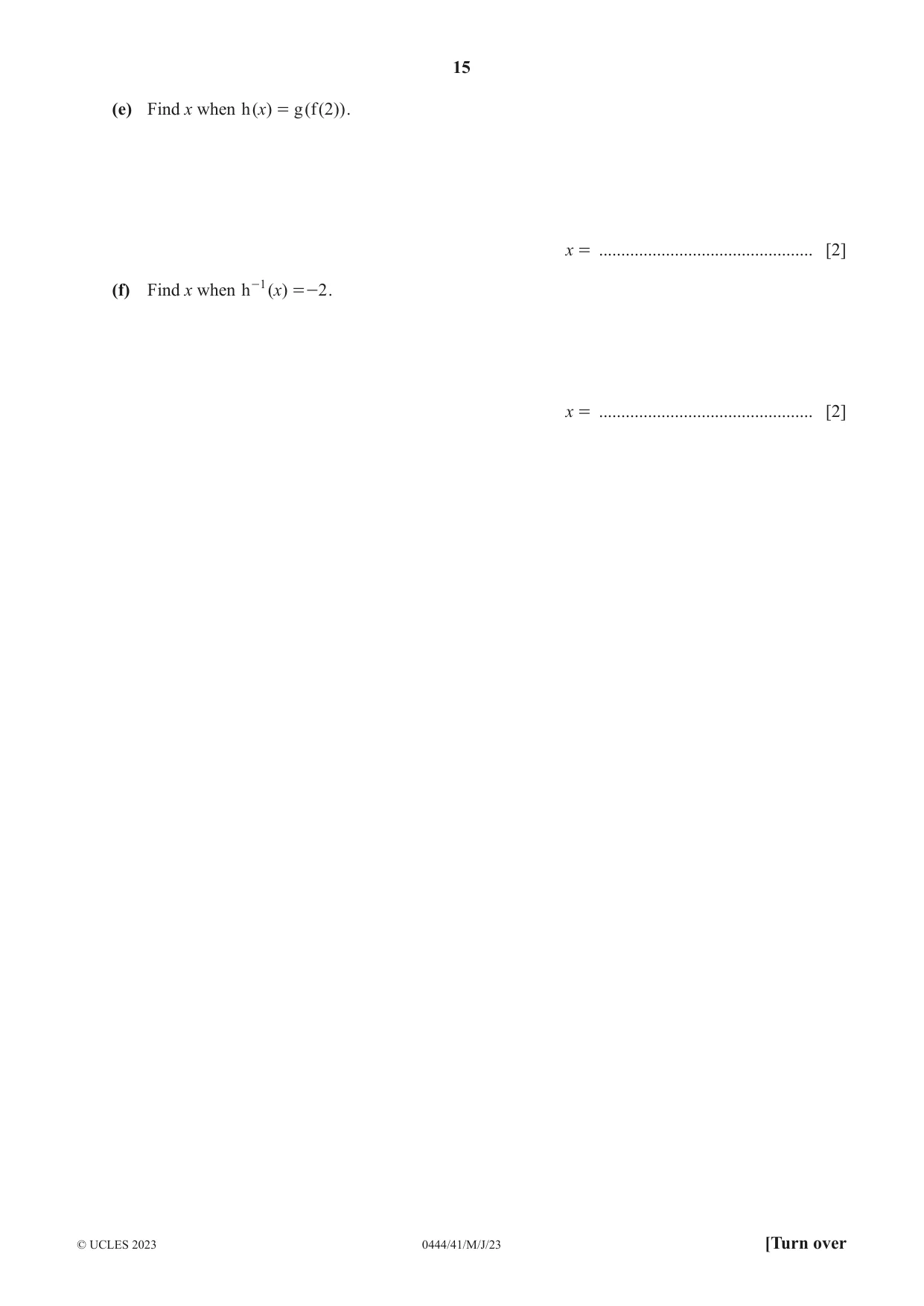 Cambridge IGCSE Mathematics (US) 0444 2023 May/June Paper 4 · Variant 1 question paper, page 15 of 20