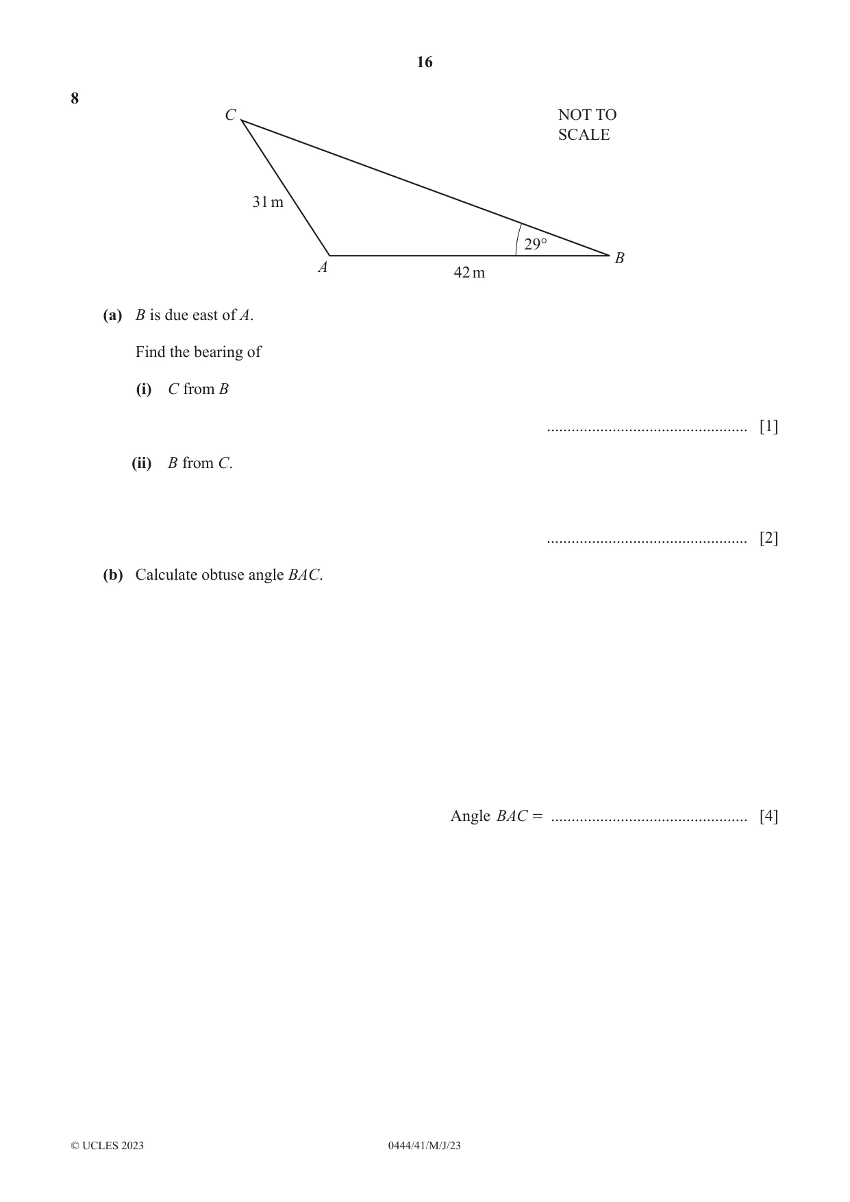 Cambridge IGCSE Mathematics (US) 0444 2023 May/June Paper 4 · Variant 1 question paper, page 16 of 20