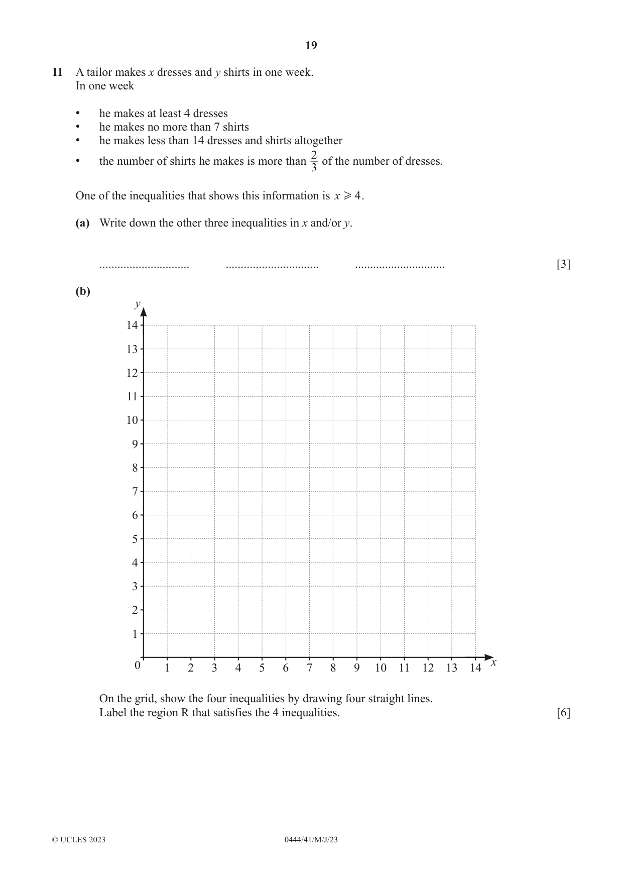 Cambridge IGCSE Mathematics (US) 0444 2023 May/June Paper 4 · Variant 1 question paper, page 19 of 20