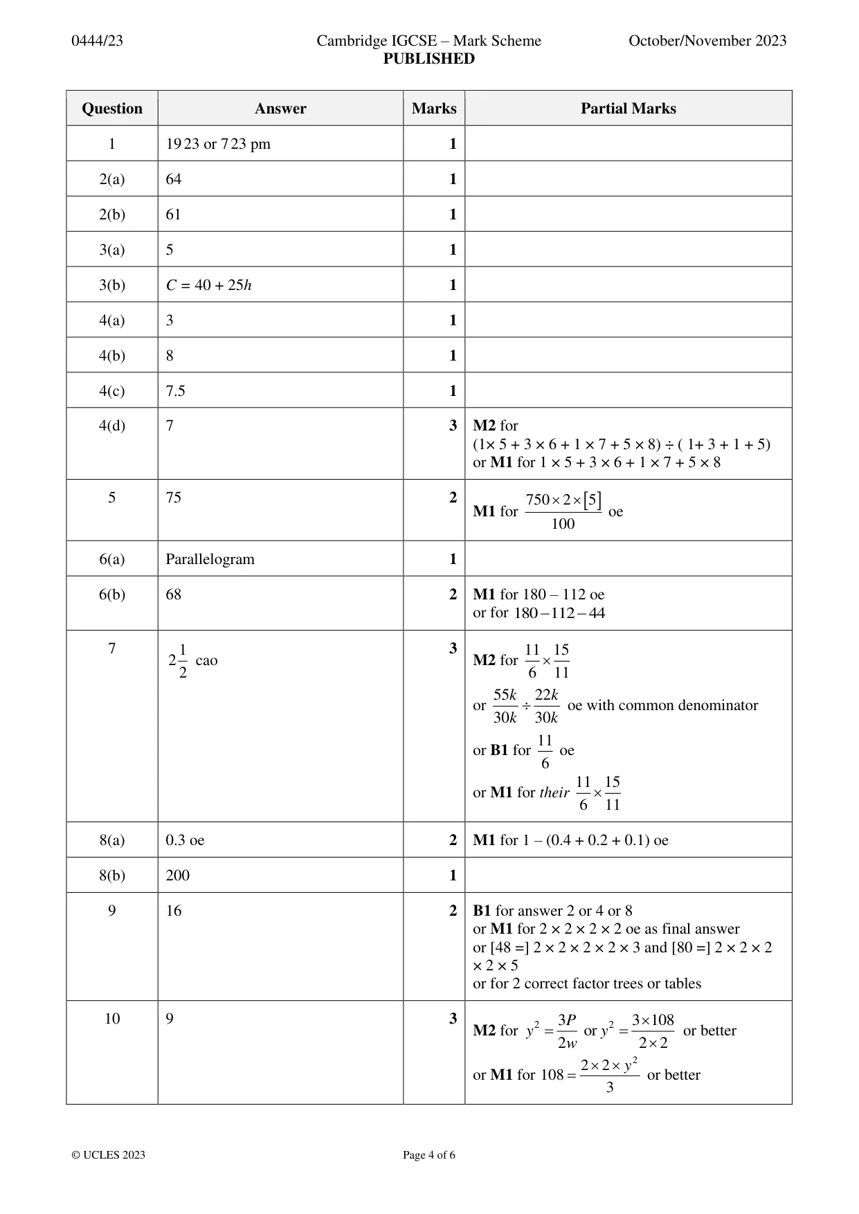 Mark scheme, page 4 of 6