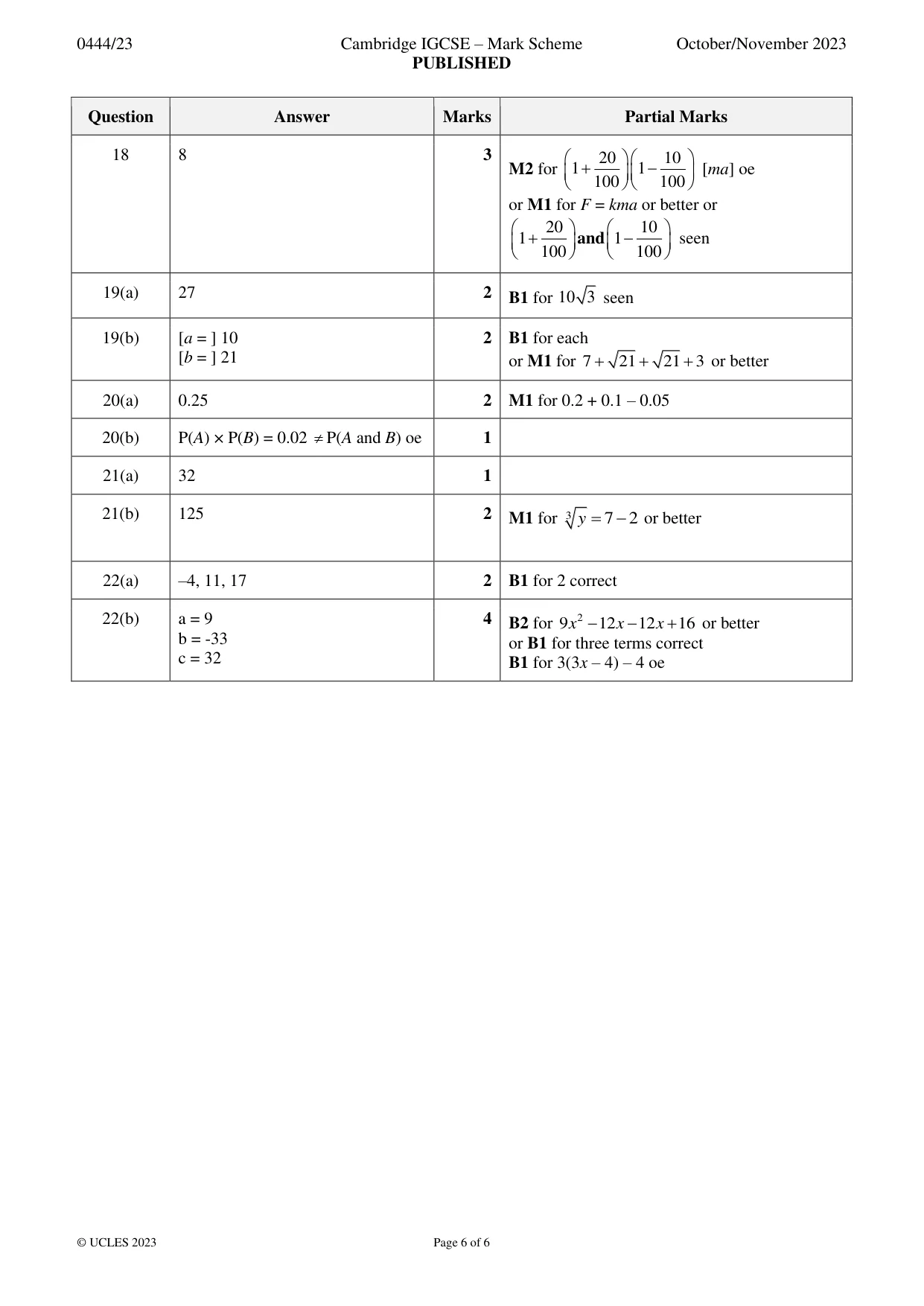 Mark scheme, page 6 of 6