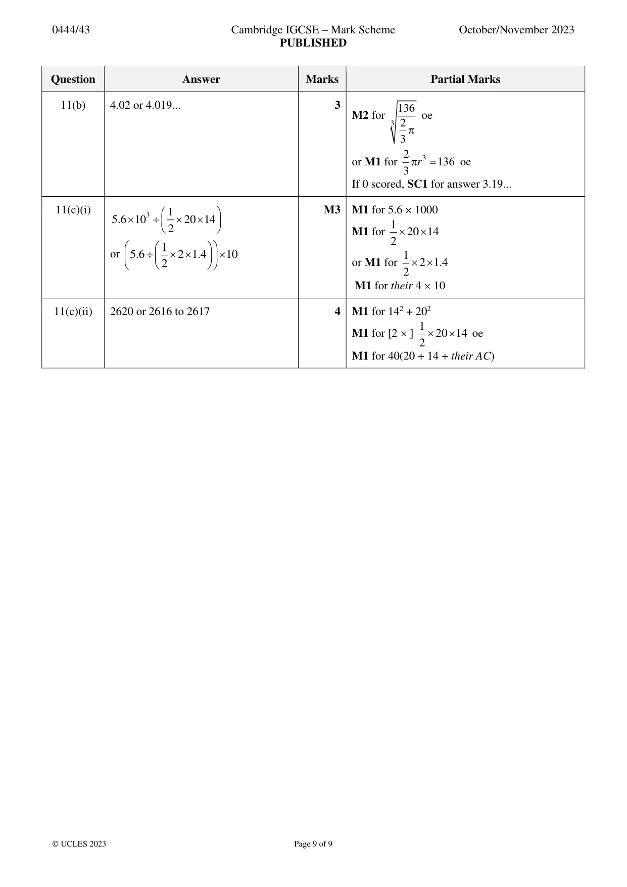 Mark scheme, page 9 of 9