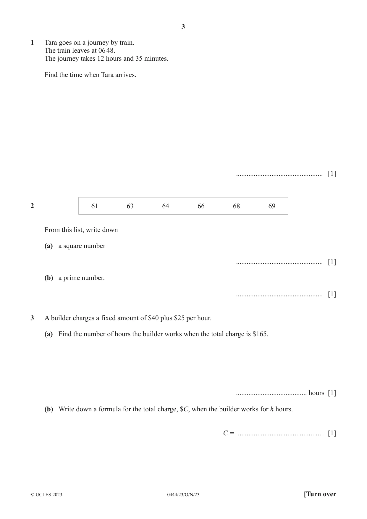 Cambridge IGCSE Mathematics (US) 0444 2023 Oct/Nov Paper 2 · Variant 3 question paper, page 3 of 12