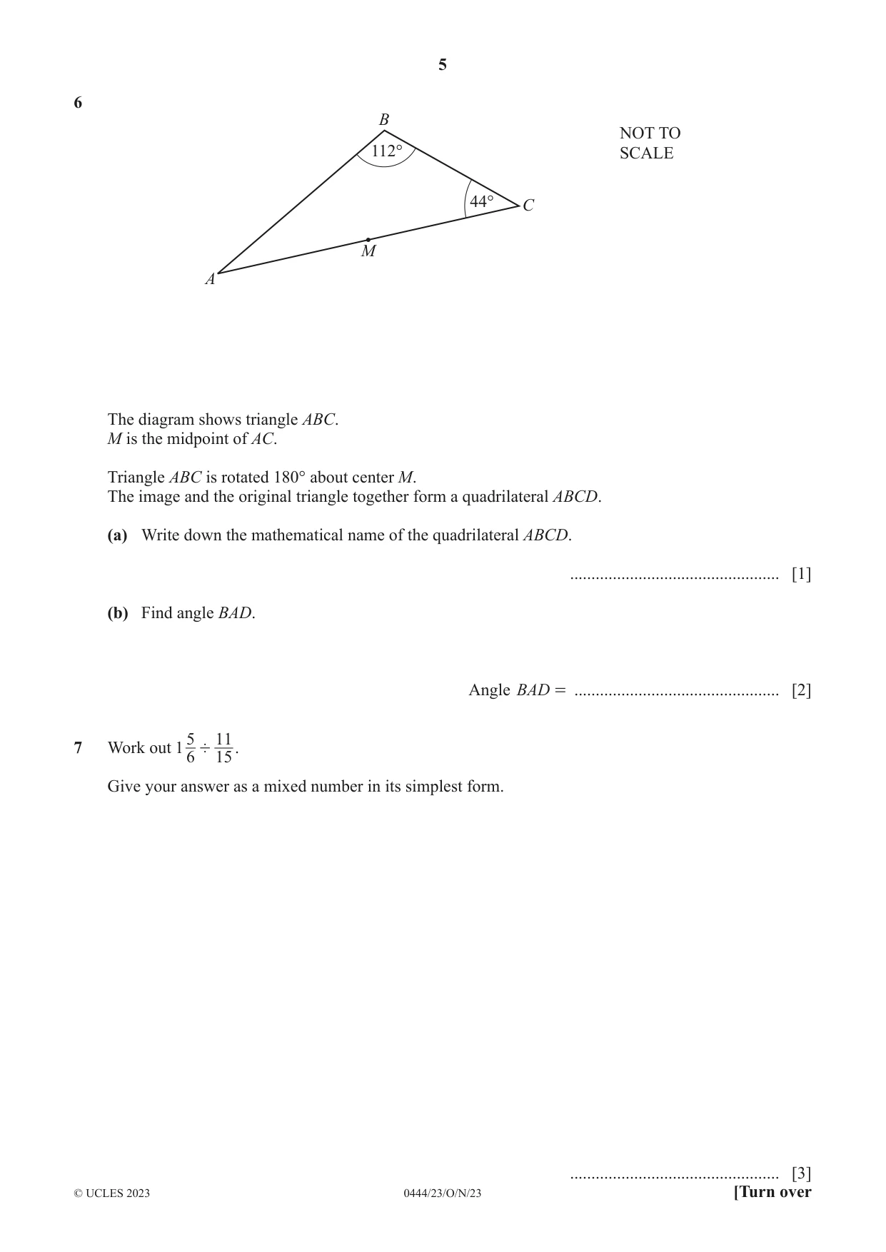 Cambridge IGCSE Mathematics (US) 0444 2023 Oct/Nov Paper 2 · Variant 3 question paper, page 5 of 12